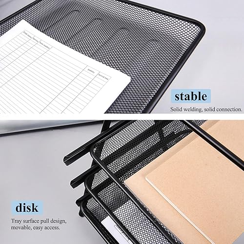 Miniatura 4 de M&G Paquete de 3 bandejas apilables para cartas, organizador de documentos de escritorio para el hogar, oficina, escuela (negro)