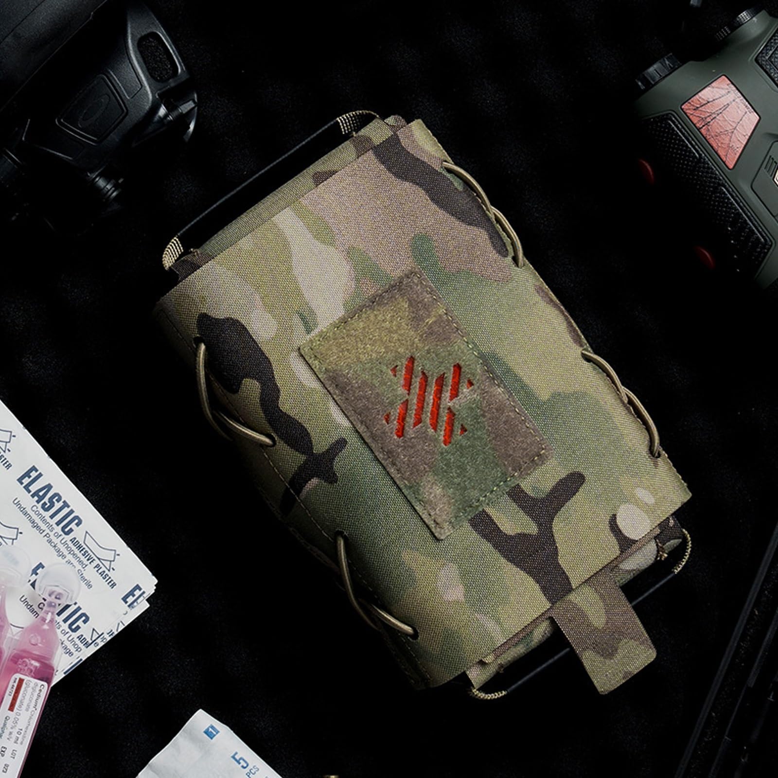Pochette Tactique IFAK avec Poignée, Système Molle à Détachement Rapide, Trousse de Premiers Secours d'urgence en Nylon 500D pour la Randonnée
