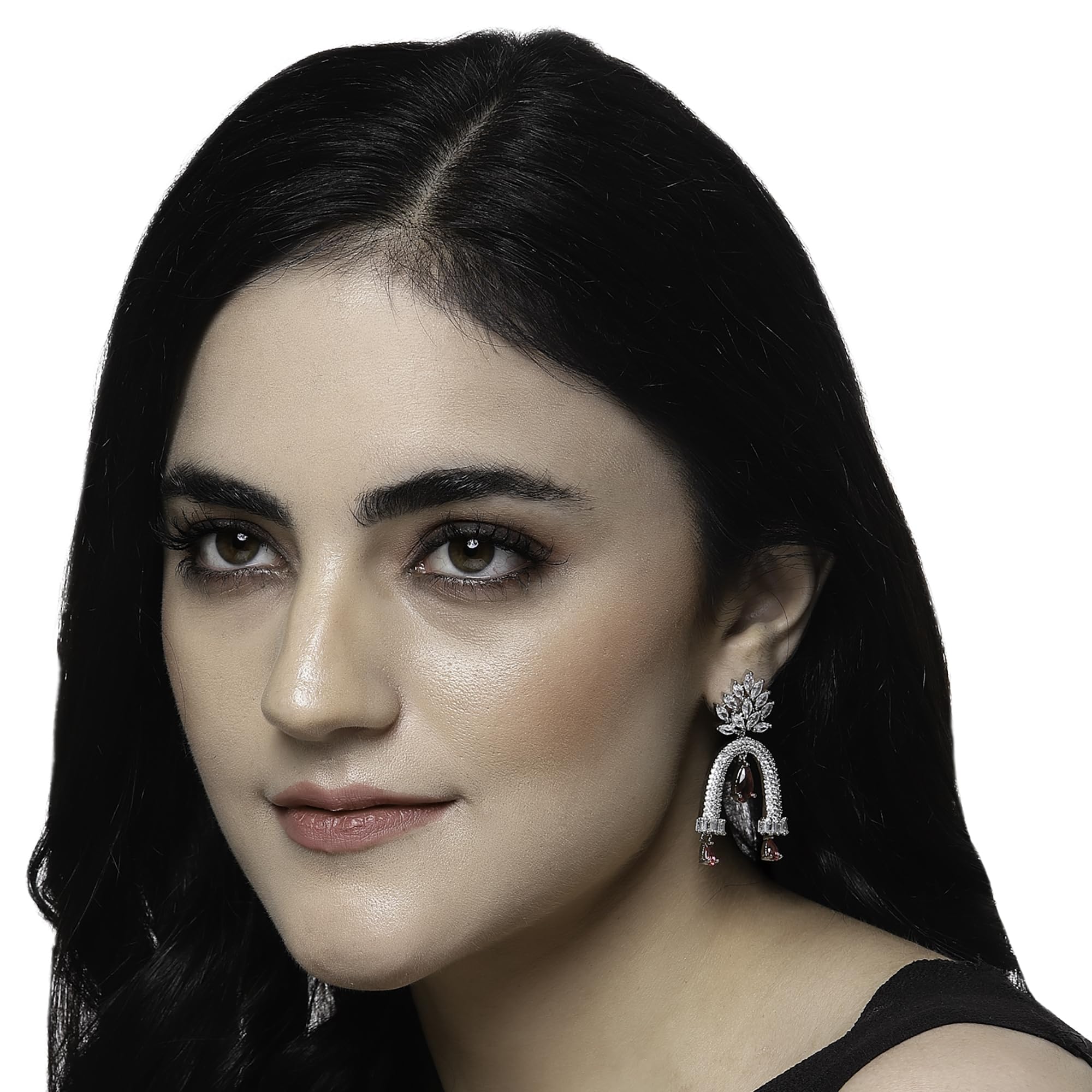 Rhodium-Plated American Diamond Drop Earrings