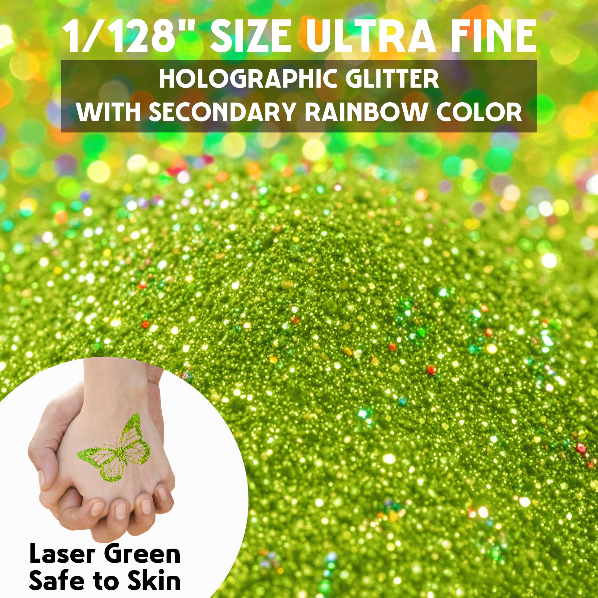 Glitter Olografici Ultrafini, Glitter Di Bellezza, Verde140g, Adatti Per Capelli, Viso, Corpo, Unghie e Trucco Natalizio. Adatti Anche Per Resina Epossidica, Vetro e Lavori Artigianali.