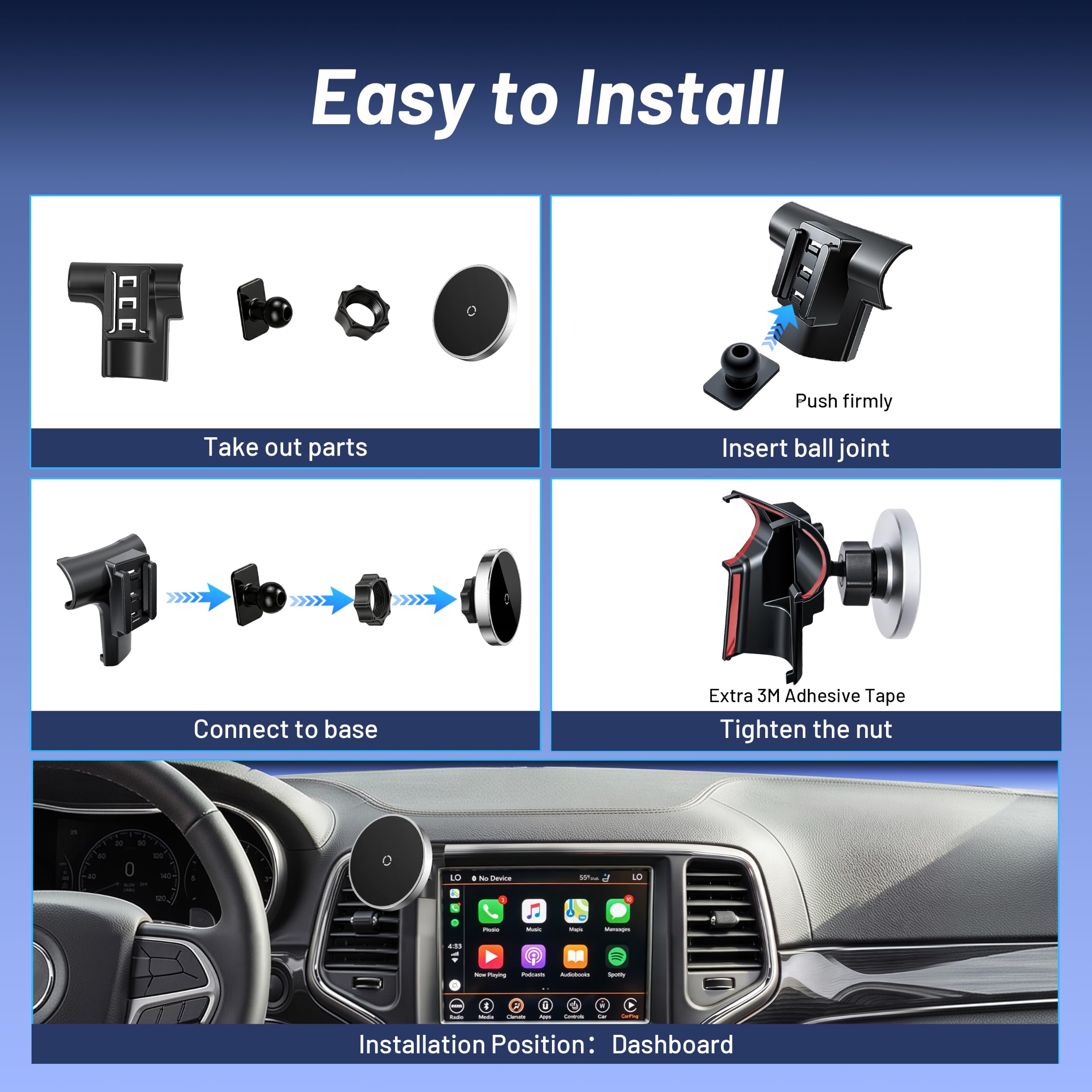 Supporto per telefono per Jeep Grand Cherokee (2014-2017 2018), supporto magnetico per telefono, caricatore per auto Magsafe, supporto per telefono da cruscotto, ricarica rapida wireless da 15 W per
