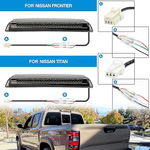 Miniatura 5 de Tercera luz de freno LED de repuesto para Nissan Frontier D40 D41 2005-2023 Pickup Red LED 3er centro de freno de montaje alto, luz de carga blanca