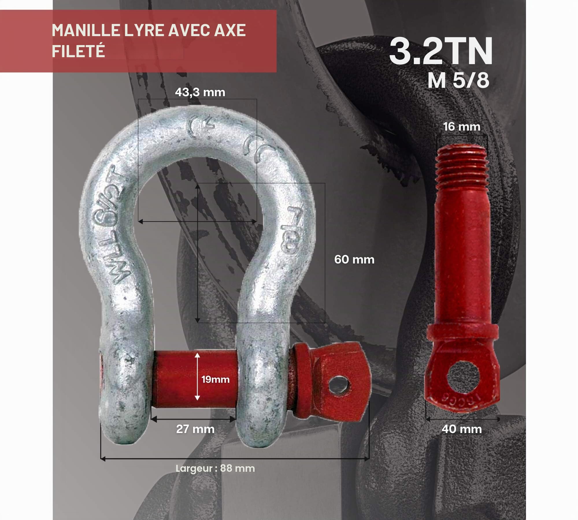 DOJA Industrial | Manille en Acier Haute Resistance | 3,2 T |Pack 2| Parfait pour Le remorquage et Le Levage | 4x4 Mousqueton treuil elingue de Levage Quad Moto remorquag manilles Lyre Route Sangle
