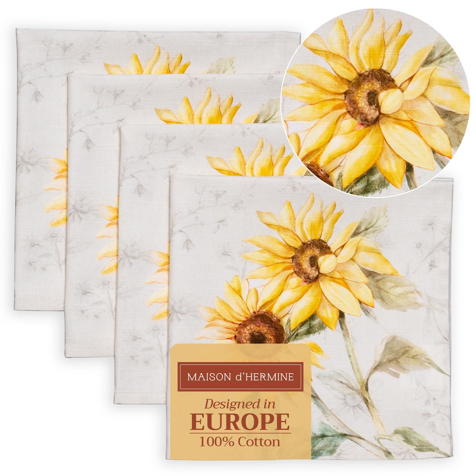 Maison d' Hermine Cloth Napkins Set of 4 100% Cotton Everyday Reusable Square Napkins Cloth Washable Dinner Party Wedding Restaurant Gifts for Mothers