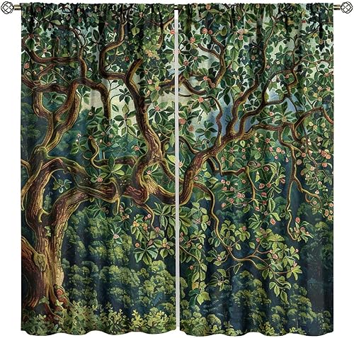 Miniatura 9 de Retro 70s Floral Blackout Window Curtains, Watercolor Flower Plant Rustic Modern Style Pattern Window Drapes, for Bedroom Living Room 42x45in 2