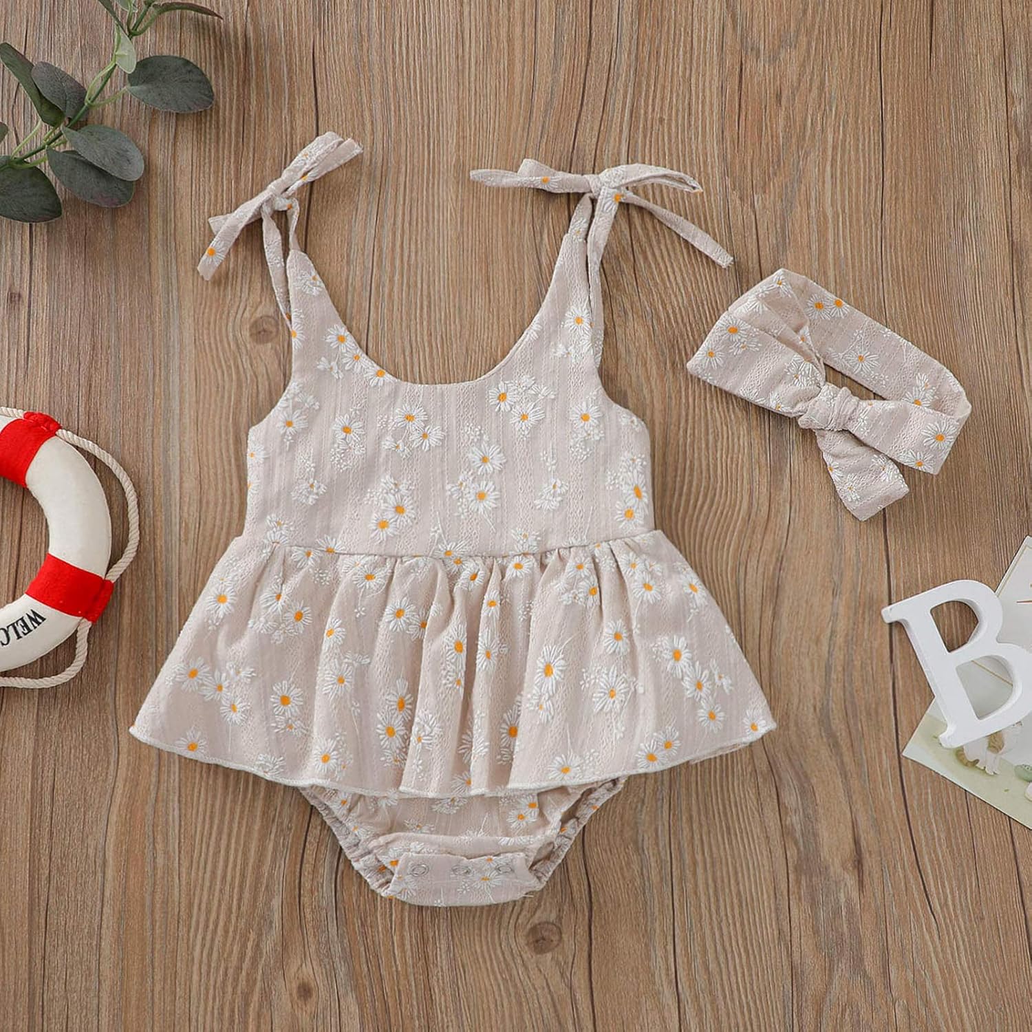 Baby Girls Daisy Playsuits Bodysuit+Headband Print Halter Romper Floral Jumpsuit Infant Onesie Summer Clothes - Image 6