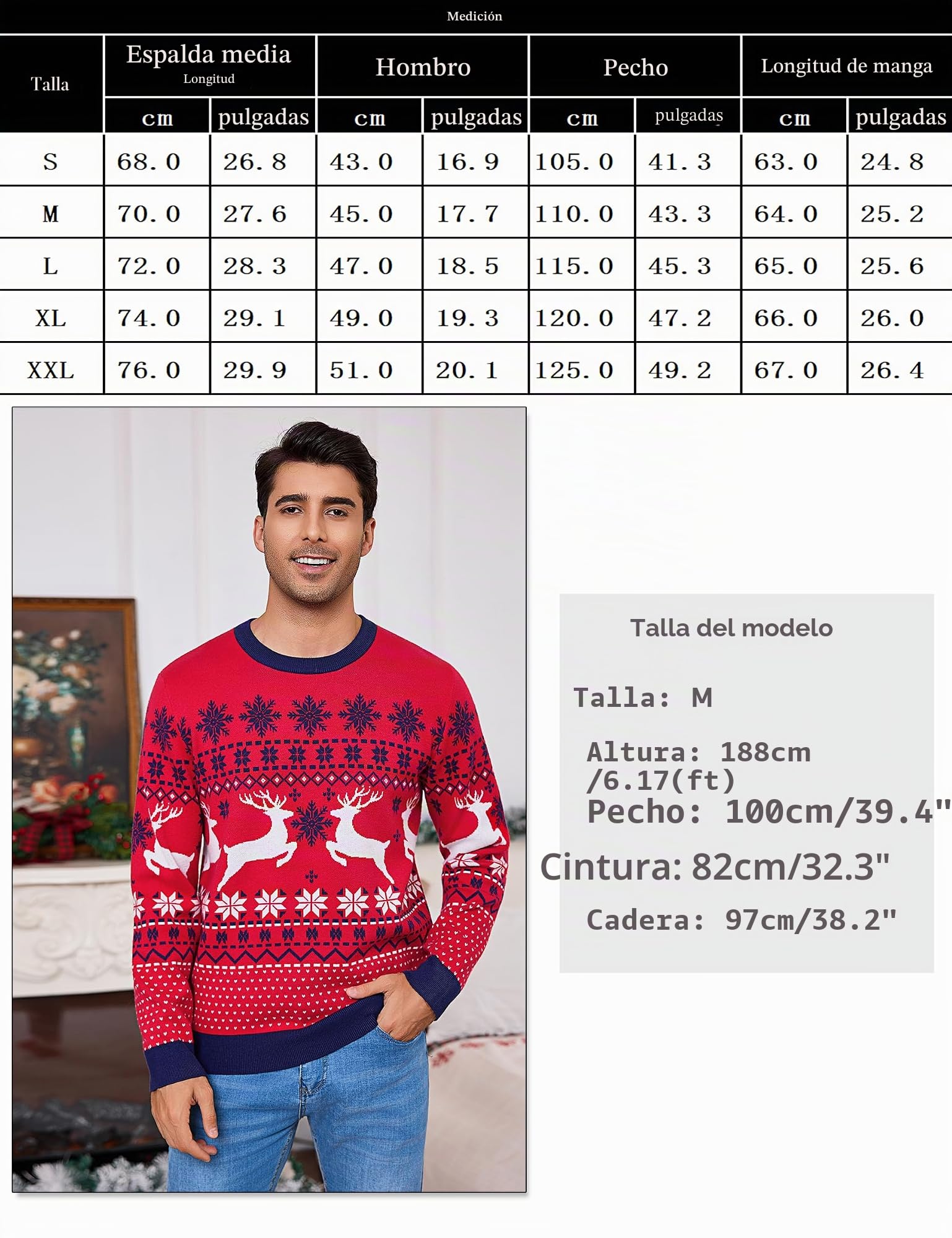 Litherday Jersey de Navidad para Hombre Ugly Christmas Sweater Divertido Jersey de Navidad Cuello Redondo Jerseys de Punto con Copo de Nieve para Navidad Fiesta