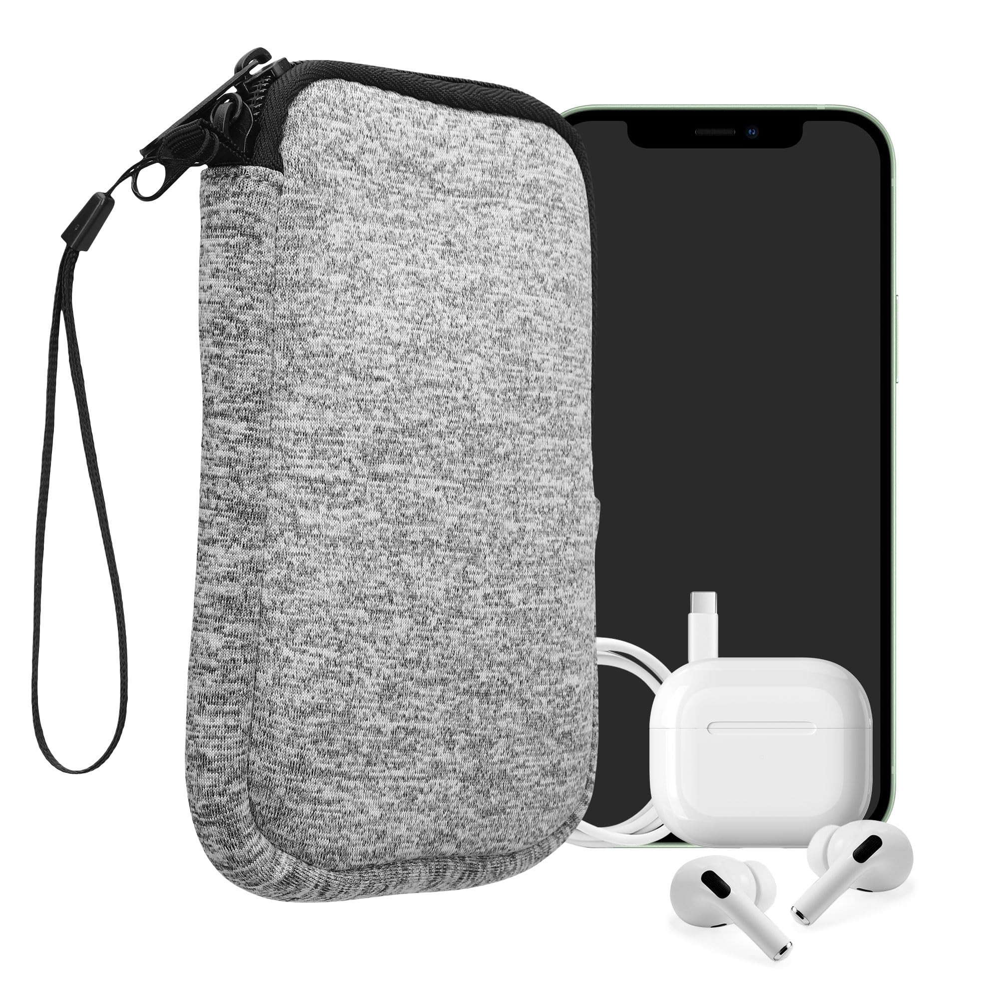 kwmobile Universal Phone Pouch Size L - 6.5" - Neoprene Smartphone Pouch with Zip - Water-Repellent Mobile Phone Case - Sleeve in Light Grey Matte/White