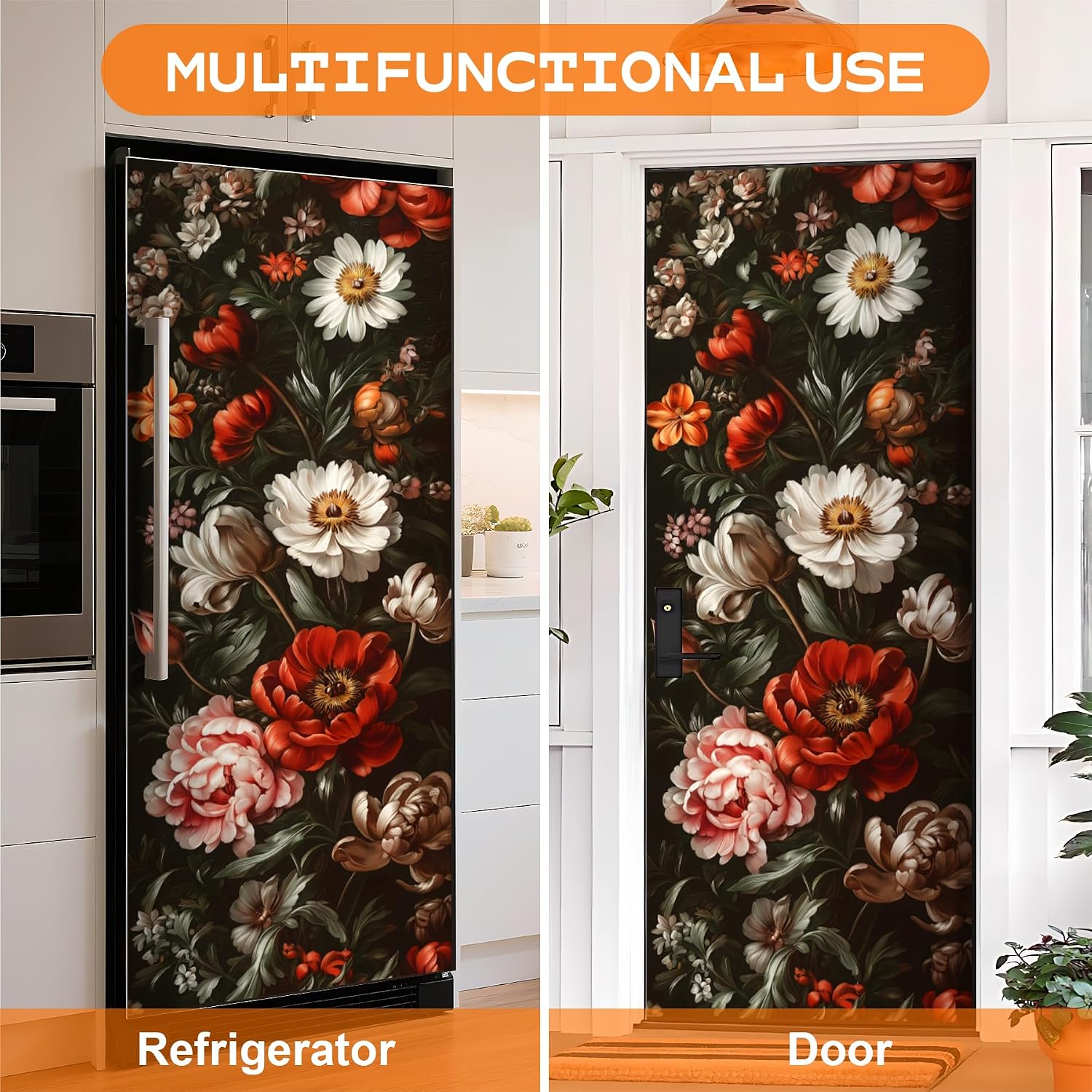 Self-Adhesive Vinyl Refrigerator Stickers Peel and Stick Removable Wallpaper for Doors, Walls, Furniture Wrinkle-Resistant Waterproof No Residue Easy DIY Home Decor (Type6, 32.3"x78.7")