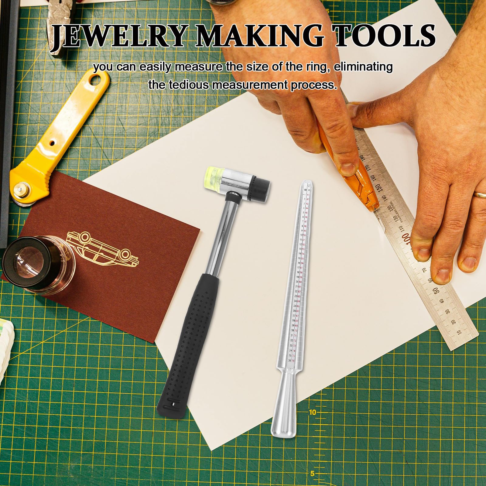NUOBESTY Strumenti per Misurazione degli Anelli Misuratore di Anelli in Metallo Mandrino per Creazione di Gioielli Panno per Pulizia per Hobbisti Fai da Te Artigianato Dimensionamento