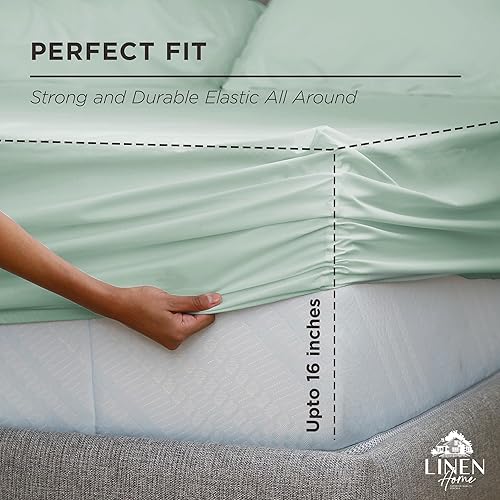Miniatura 3 de Sábana bajera de 100% algodón percal, tamaño King, turco pastel, 1 sábana bajera con bolsillos profundos, ropa de cama fresca y resistente, 78 x 80