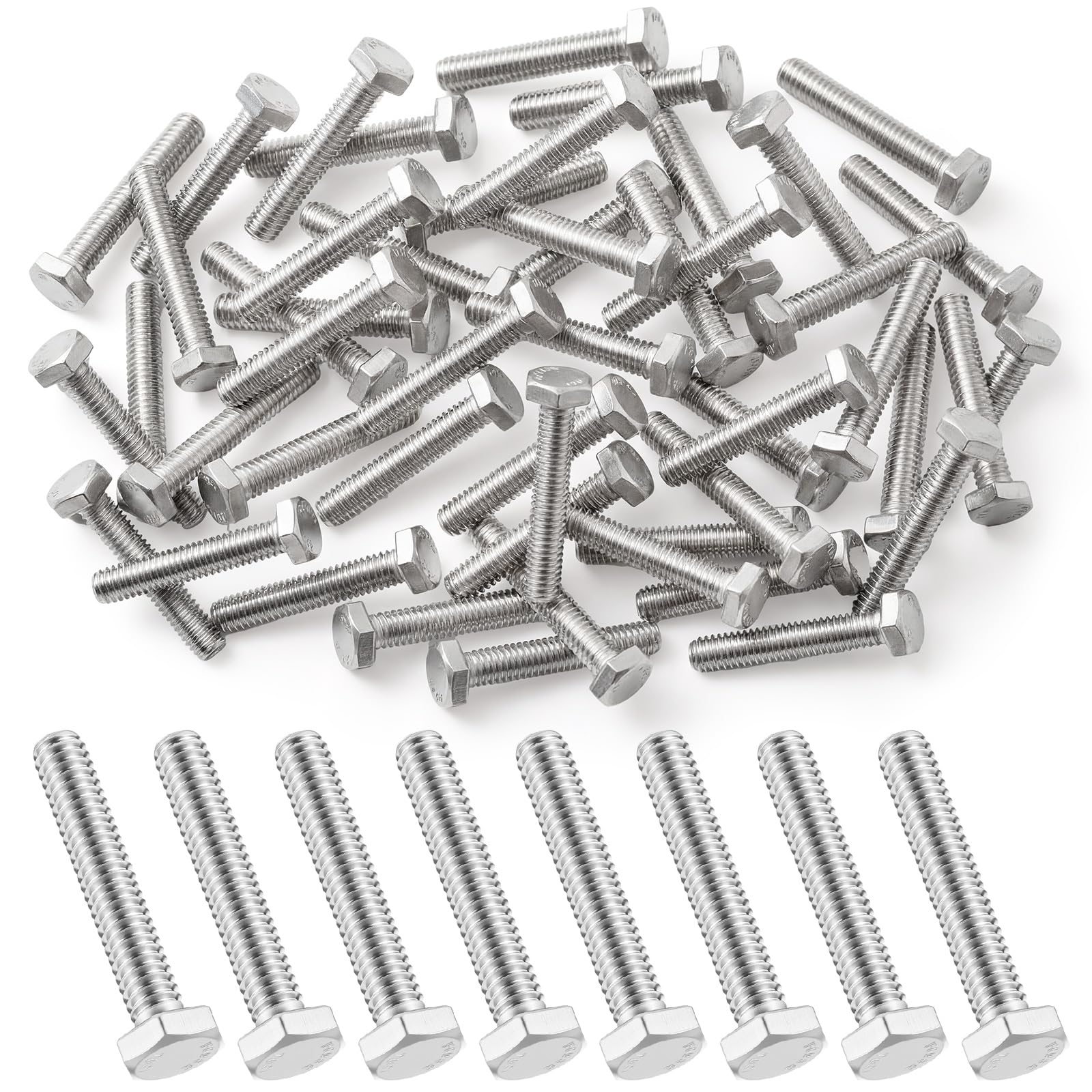 Zonon 50 bulloni a testa esagonale da 3/8-16 x 1-1/2", bulloni esagonali in acciaio inox 18-8 (304), completamente filettati, finitura liscia, azionamento esagonale esterno (argento)