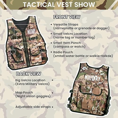 Miniatura 6 de Disfraz militar de 20 piezas para niños, soldado militar para niños de 3 a 10, juego de rol de equipo del ejército, disfraz de Halloween de