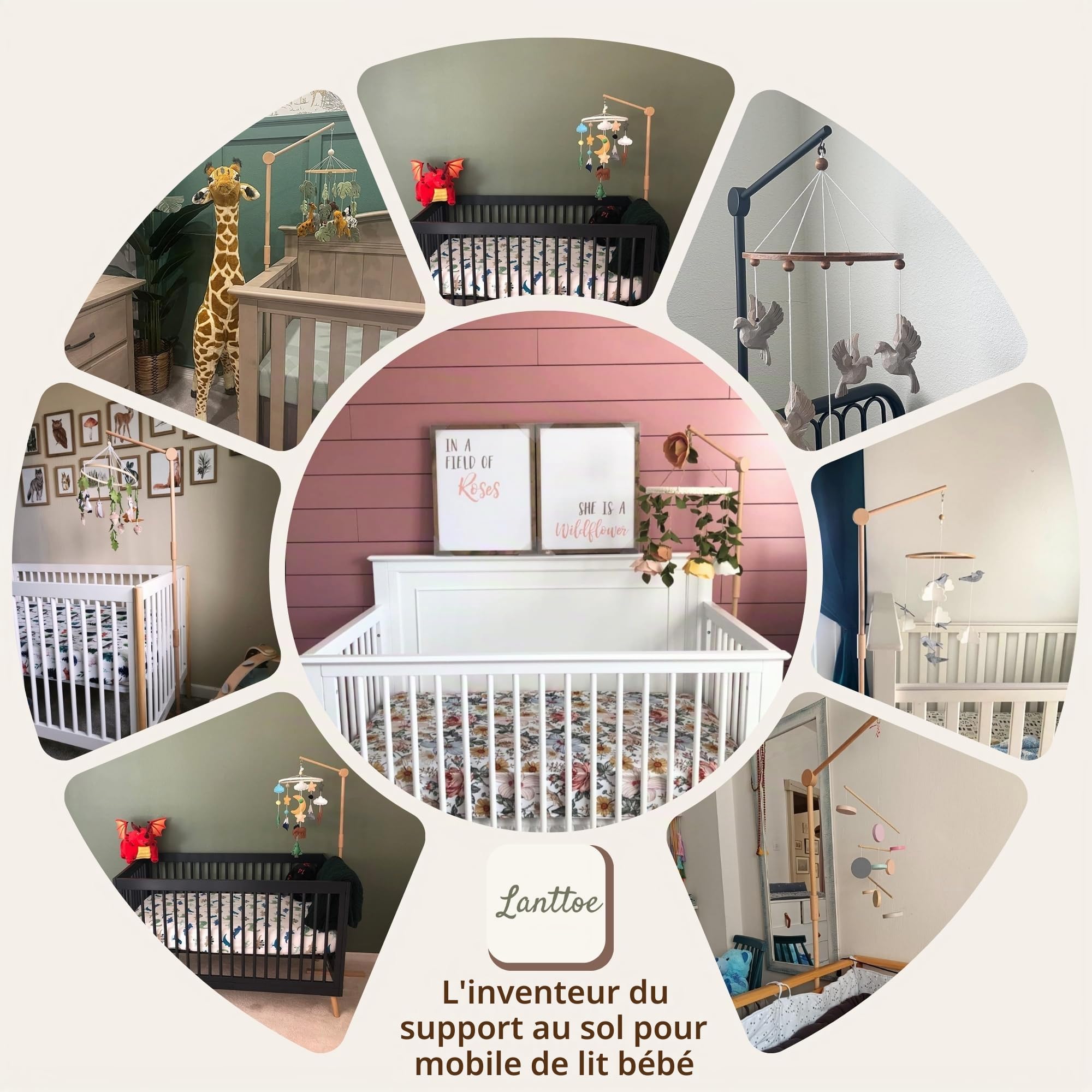 Support mobile pour lit de bébé - 100 % hêtre - Support mobile pour table à langer - Berceau épais - Barre en bois - Empêche les chutes - Design 150 cm (basique)