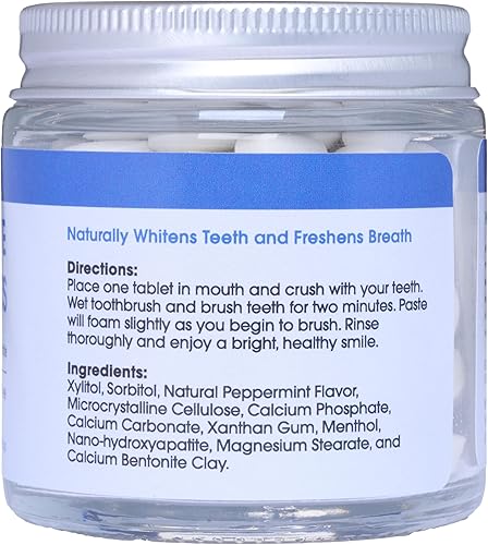 Miniatura 5 de Tabletas masticables de pasta de dientes  90 pestañas de menta natural  Tarro de vidrio sin residuos  Sin flúor  con nano hidroxiapatita  Fabricado