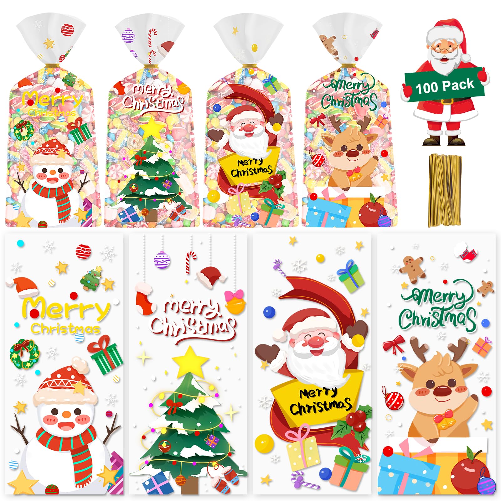 Litmitfu Christmas Treat Bags, 100 Count