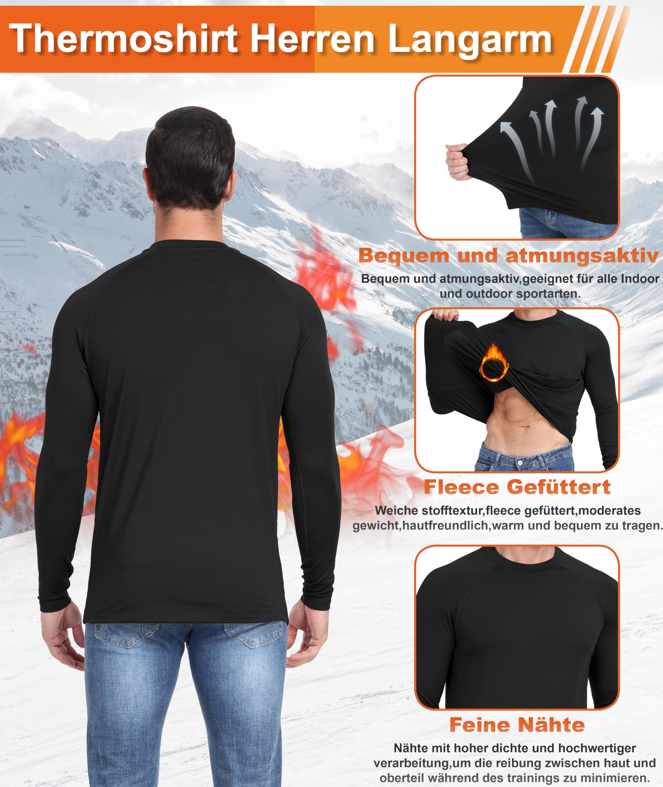 Djtnzdm Maglia Termiche da Uomo Invernale Sportivo Maglietta Intima Termica Biancheria Intima Termica in Pile Compressione Funzionale Ciclismo Fitness Sci Termica Maniche Lunghe