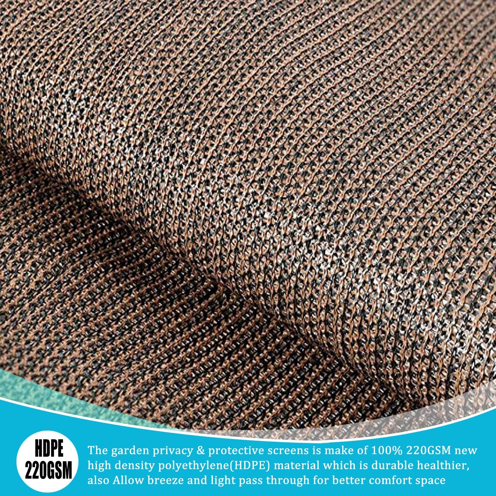Telo Privacy Ringhiera 105 x 600 cm Copri Ringhiera Esterno, Telo Copribalcone, Rete Telo Ombra HDPE da 220G/M², con Occhielli Corde e Fascetta per Balcone e Terrazza, Marrone