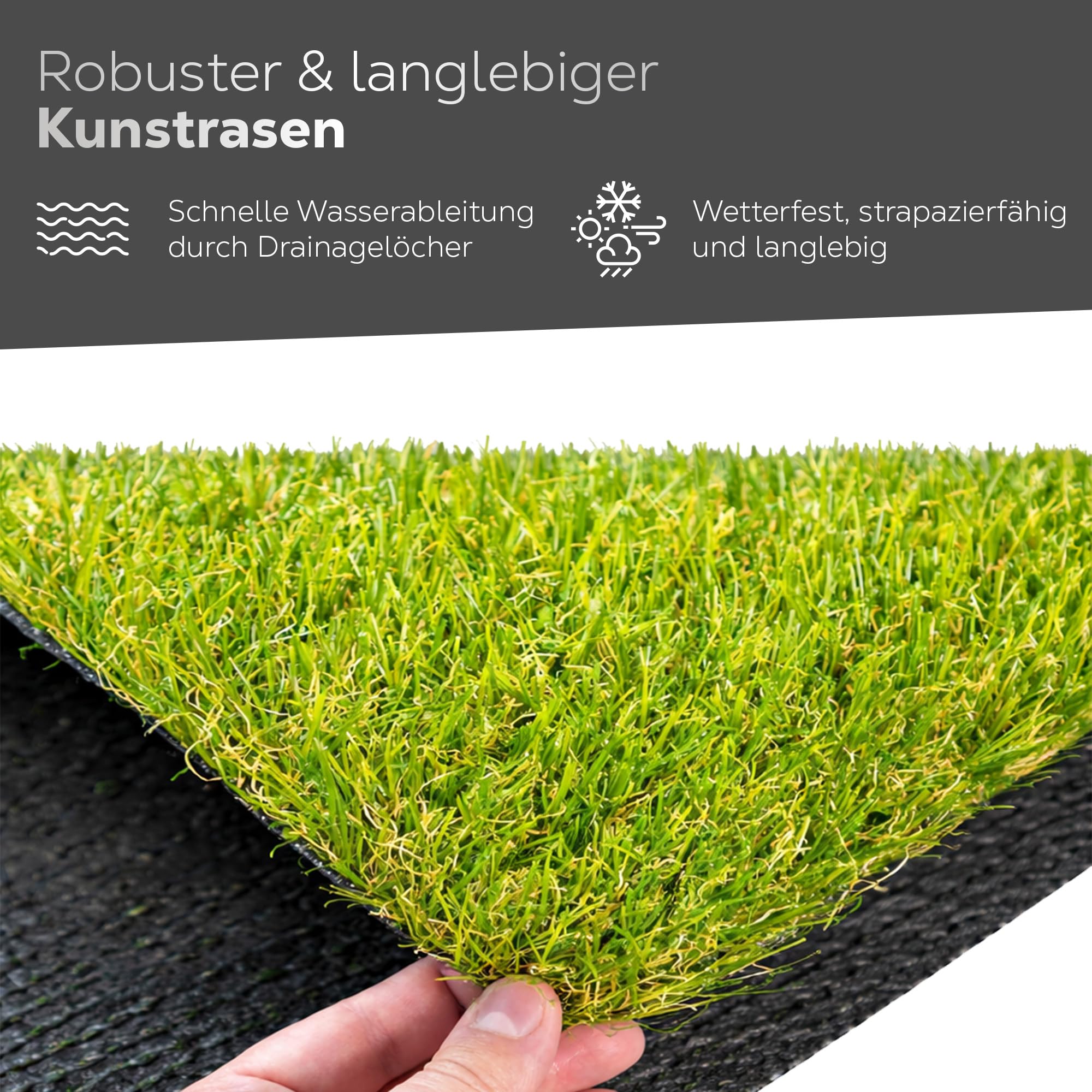 Kunstrasen 100x500 cm – Täuschend Echter, Pflegeleichter Grasteppich für Balkon, Terrasse & Garten, Weiche Textur, UV-Beständig, Leicht Zuschnittbar, mit Drainagelöchern, Robust & Langlebig