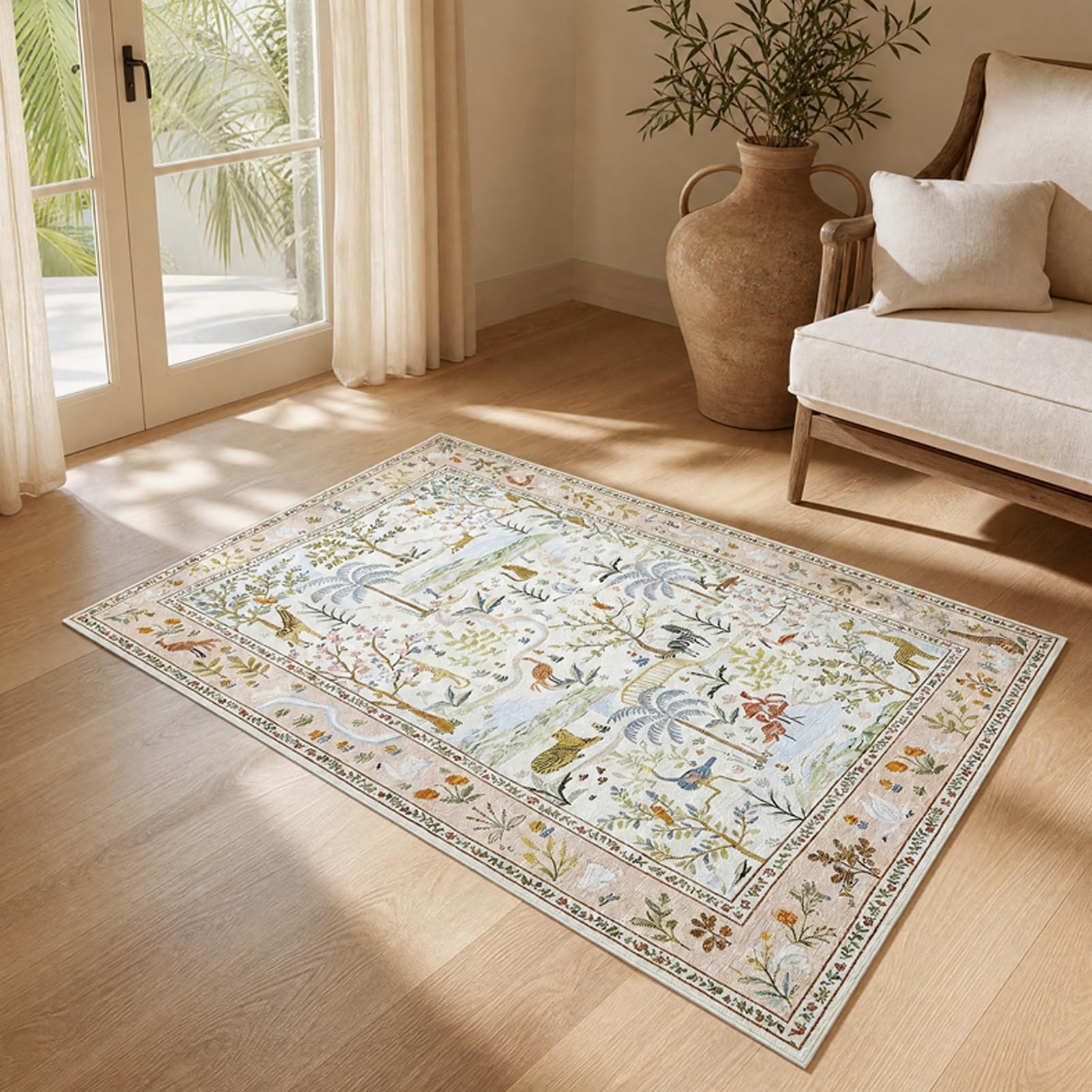 Tapis ethnique floral rétro bohème pour salon, tapis d'intérieur antidérapant pour chambre à coucher, chambre d'enfant, décoration d'intérieur E XL