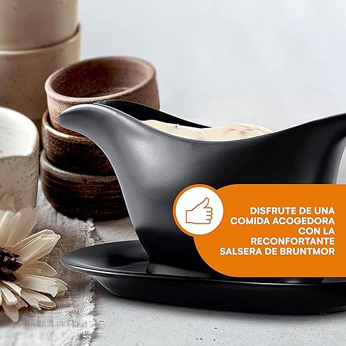 Miniatura 6 de Bruntmor - Recipiente y bandeja de cerámica para salsa, para aderezos de ensalada, leche, caldo, crema, apto para microondas y lavavajillas, 20