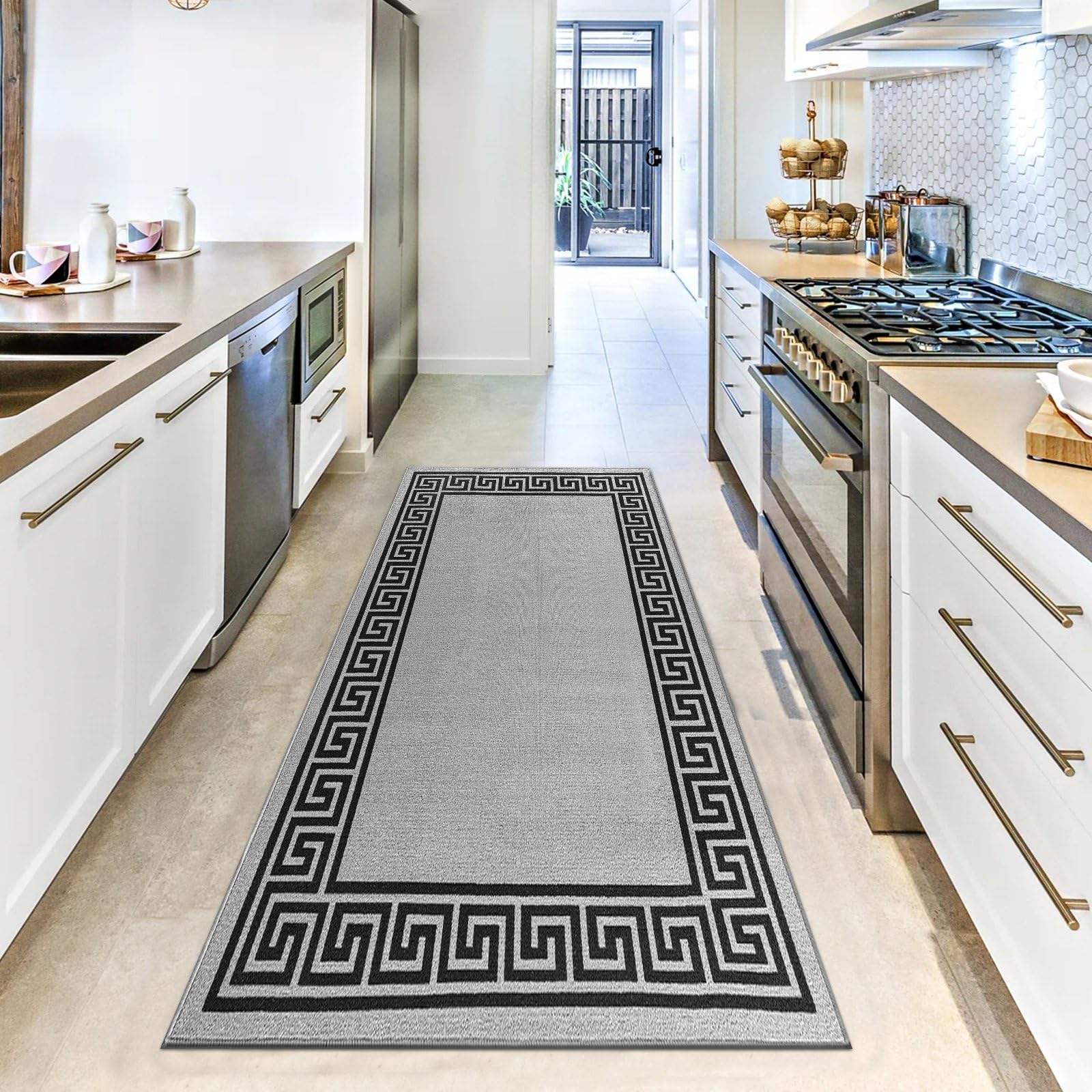 renoazul® Carpet Runners for Hallways Non-Slip Long & Wide Heavy-Duty Plain | 80 x 300 cm Super Absorbent Indoor Stair Carpet and Kitchen Anti-slip Floor Mats - Greeky Rug - Grey & Black — view 134