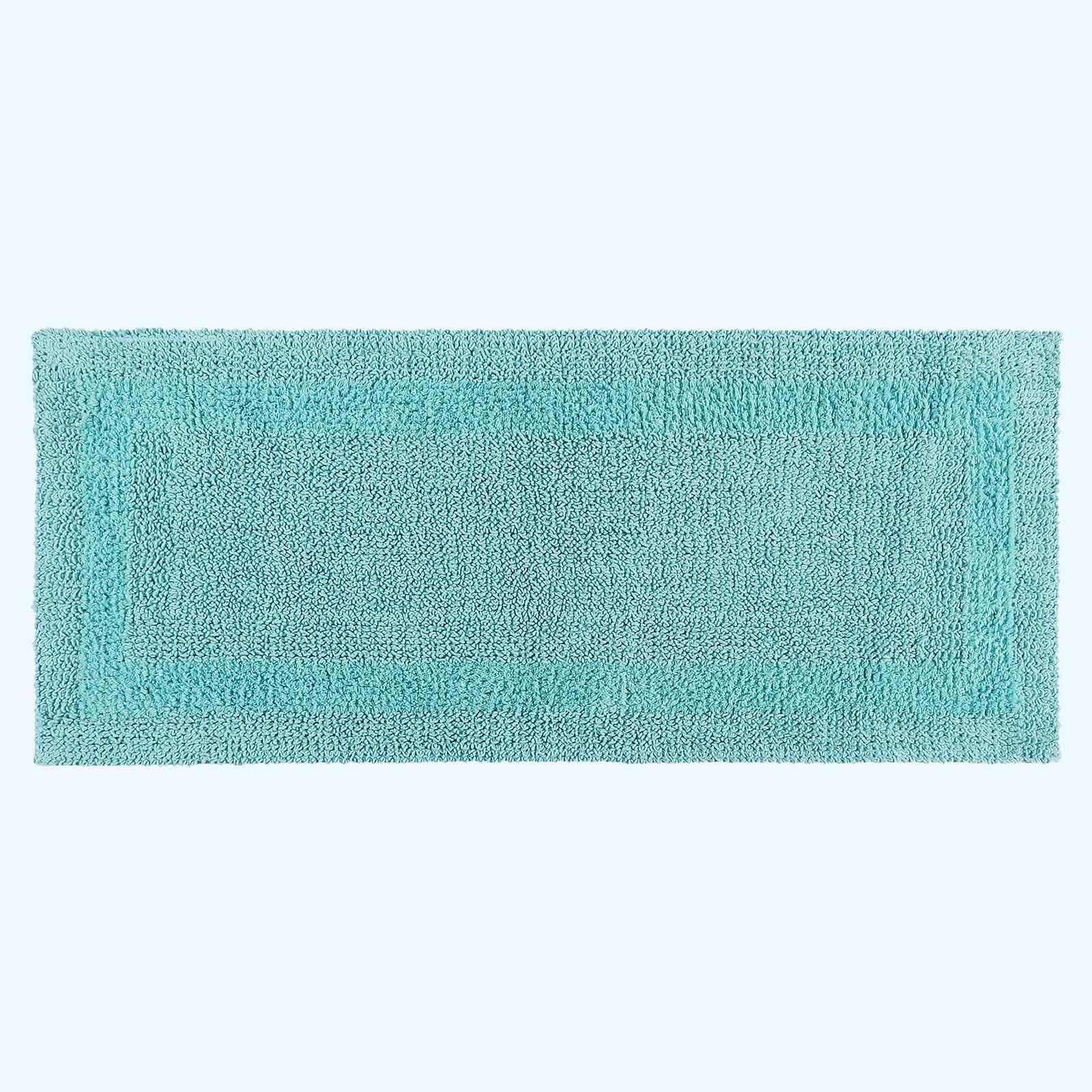 HOMESCAPES Long Bath Mat, Runner, Luxury 1600gsm Extra Soft 100% Cotton, Reversible Bathroom Mats Non-Slip, Washable, Super Absorbent, Quick-Dry, Aqua Blue Large Bathroom Rug, 40 x 100 cm