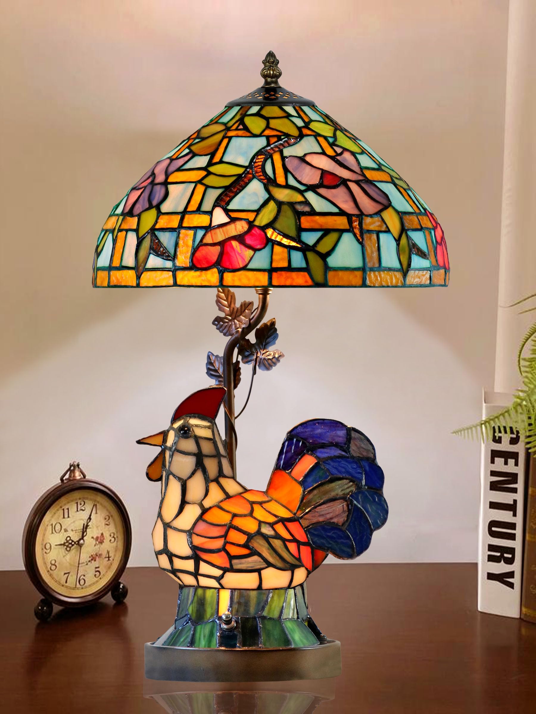 Dale Tiffany TT20143 Canberry Rooster Tiffany Table Lamp with