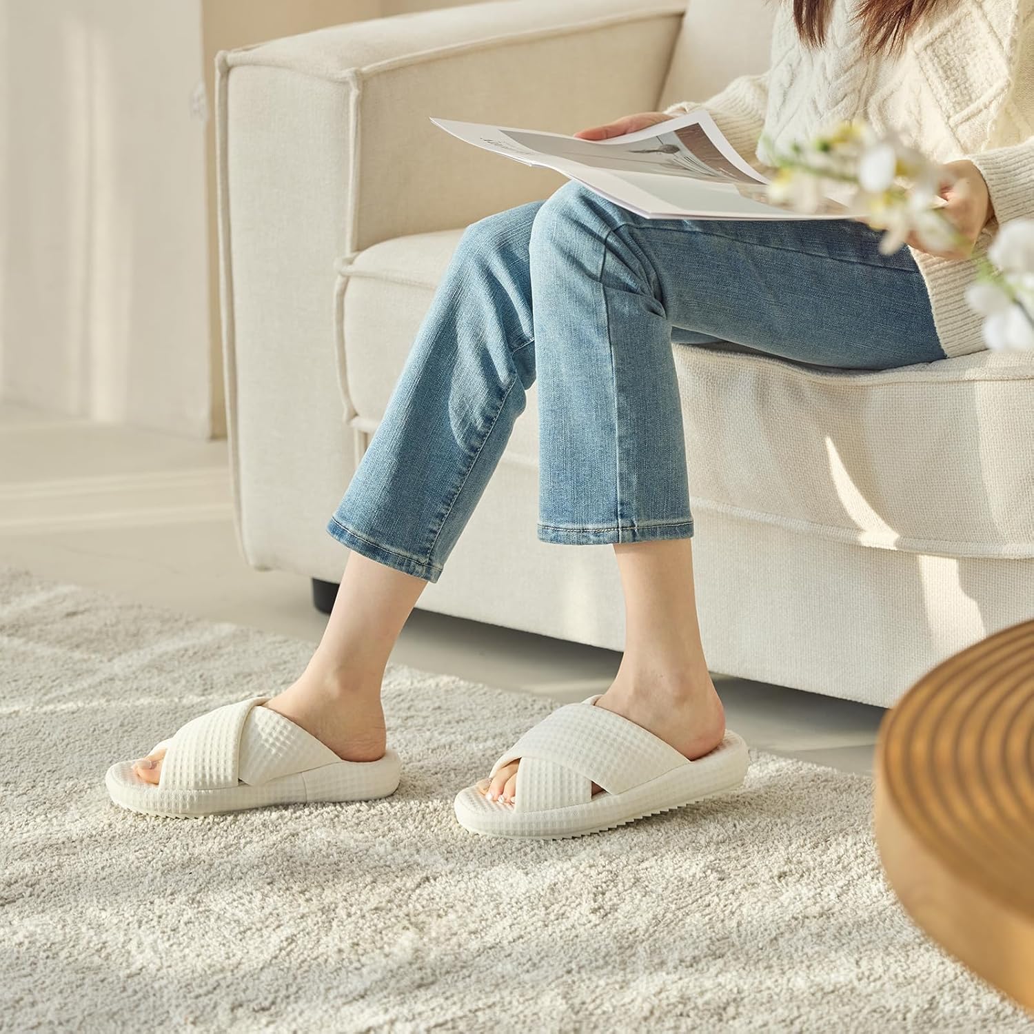 Orthopedic Slippers for Women with Arch Support House Indoor Outdoor Breathable Waffle Bedroom Slipper Shoes Slide Gifts for Women Non-Slip Sole - Image 2