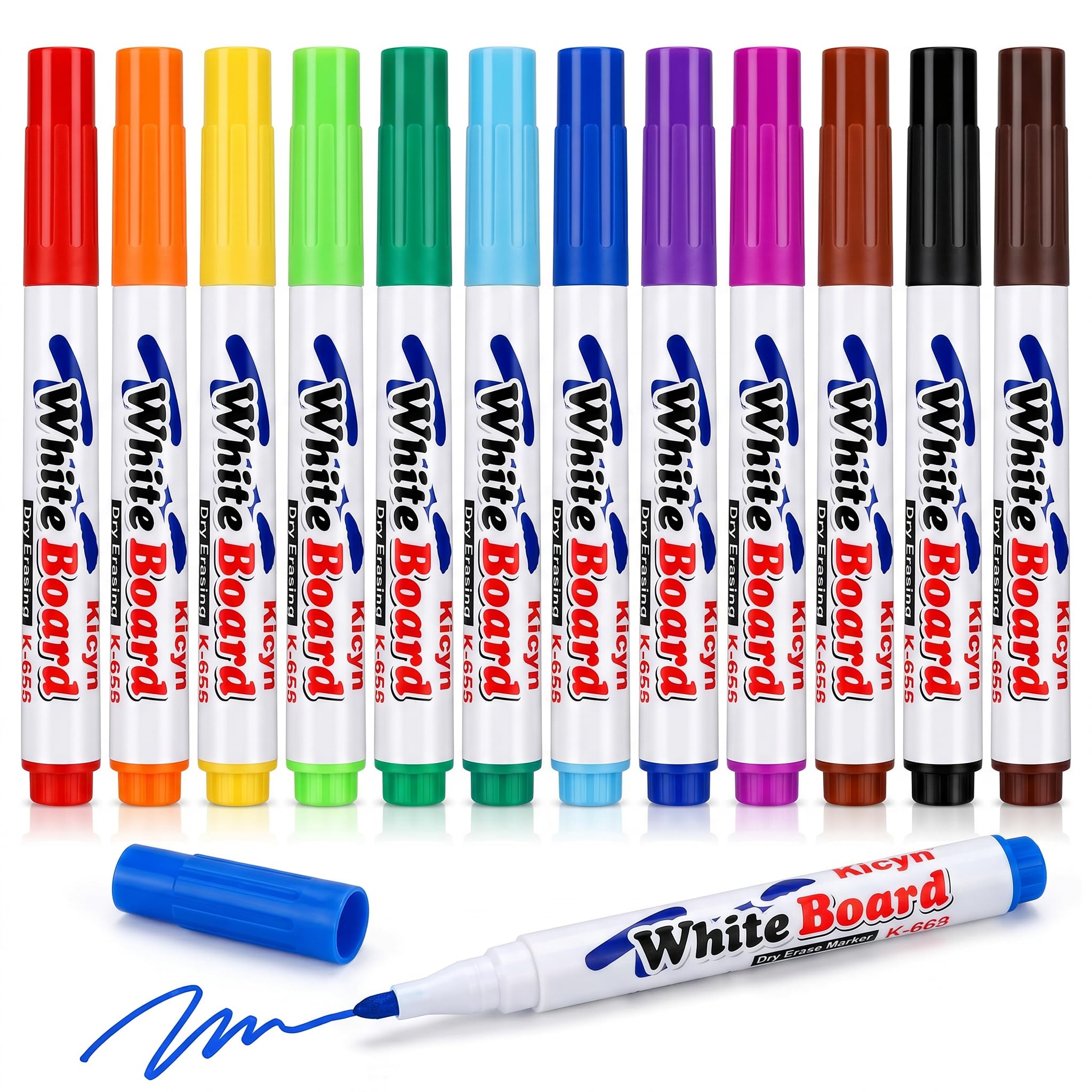 Dewbeat Whiteboard Pens, Dry Erase Whiteboard Marker, 12 Assorted Colour