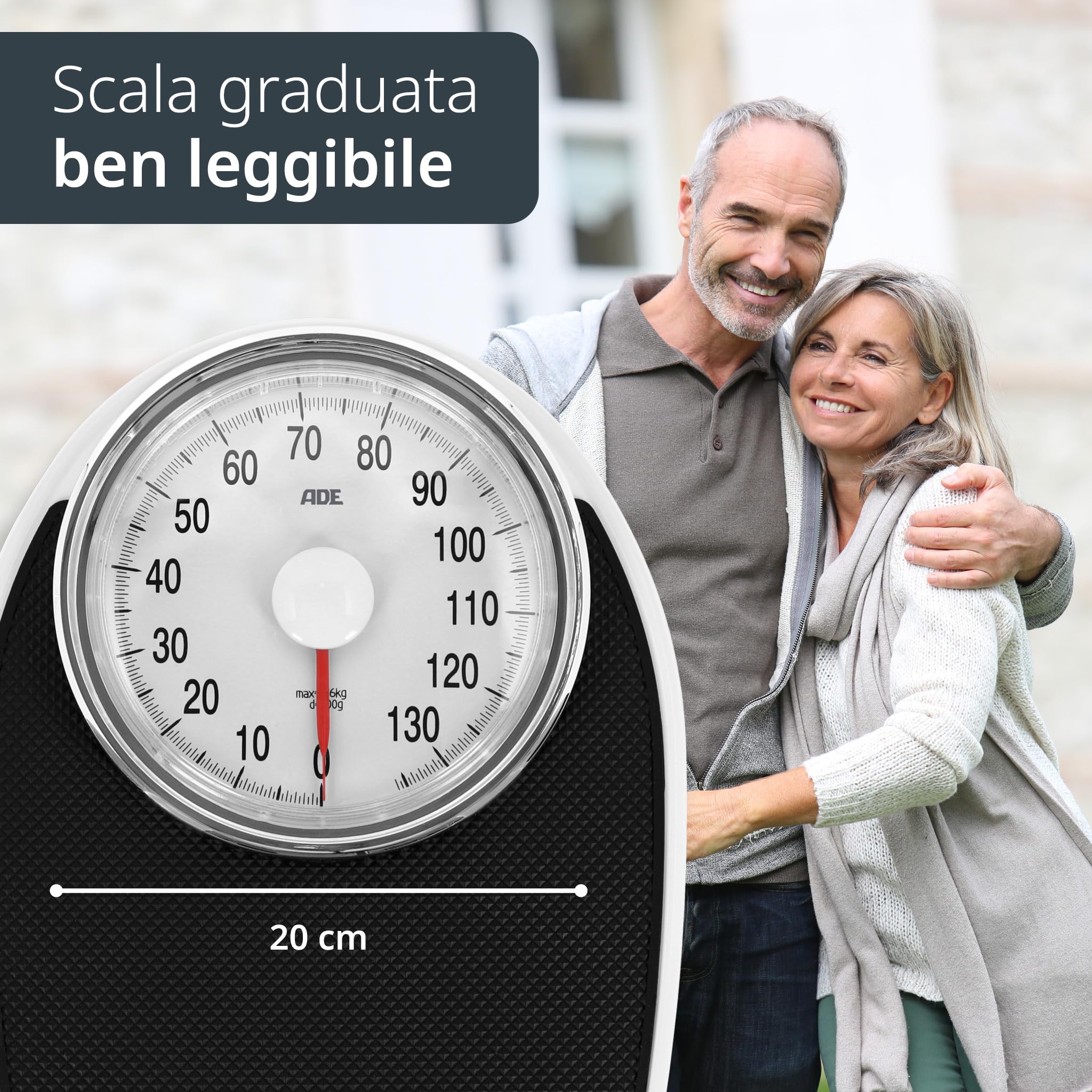 ADE Bilancia pesapersone meccanica in look retrò | superficie di pesata antiscivolo | bilancia pesapersone analogica con ampio display | senza batteria | fino a 136 kg | nero