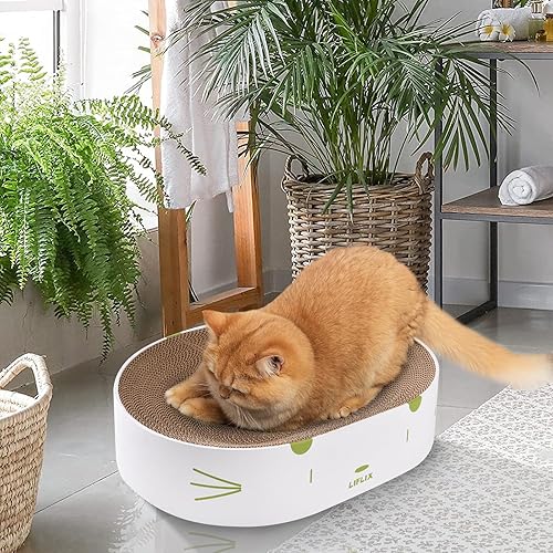 Miniatura 6 de Cartón rascador para gatos, cama redonda para rascar gatos, cuenco ovalado para gatos de interior, 16.9 pulgadas de largo x 13 pulgadas de ancho x