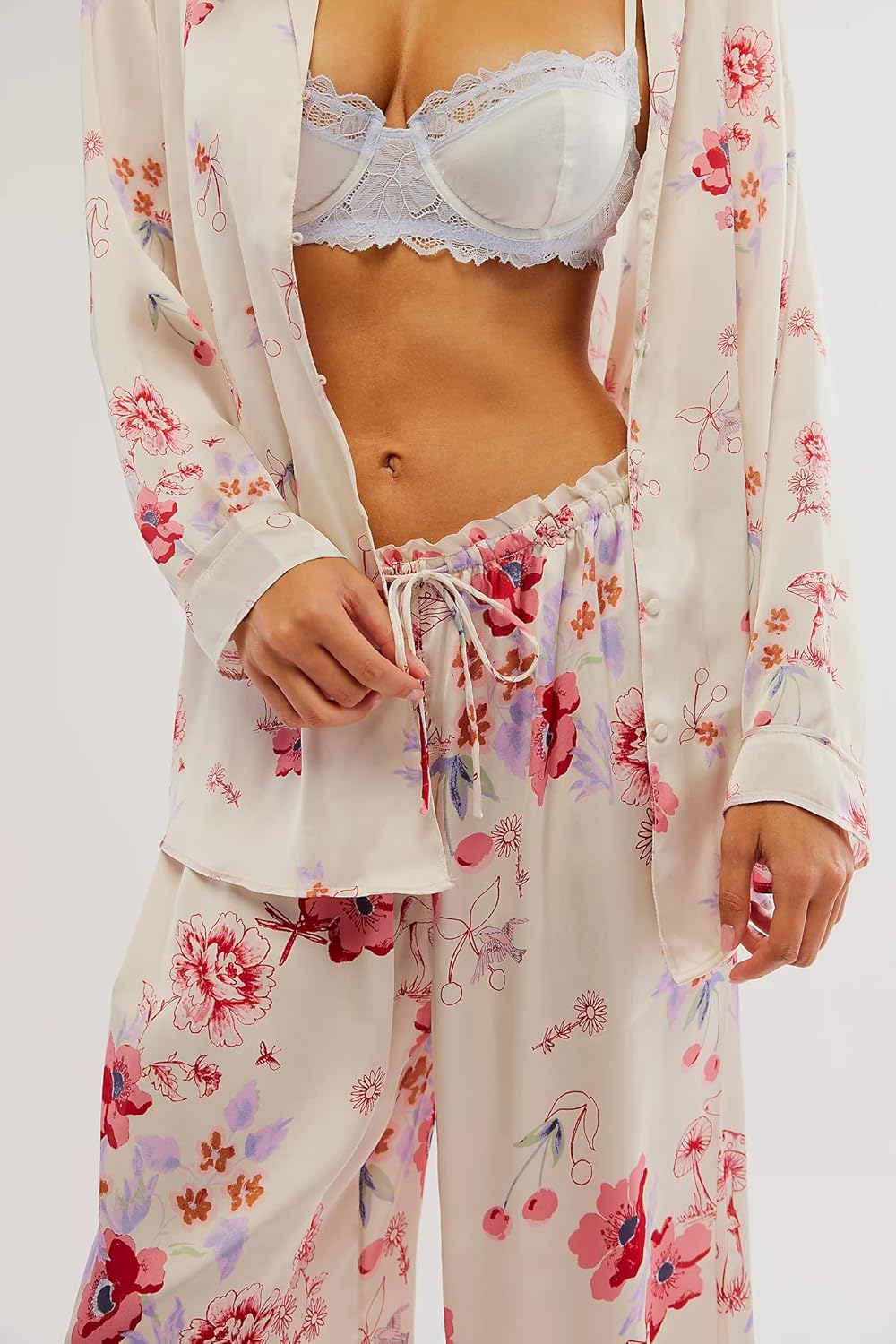 LILTWIST Silk Satin Pajamas Set for Women 2 Piece Floral Pjs Wide Leg Lounge Pants Set Long Sleeve Button down Pj Shirts Set - Image 2