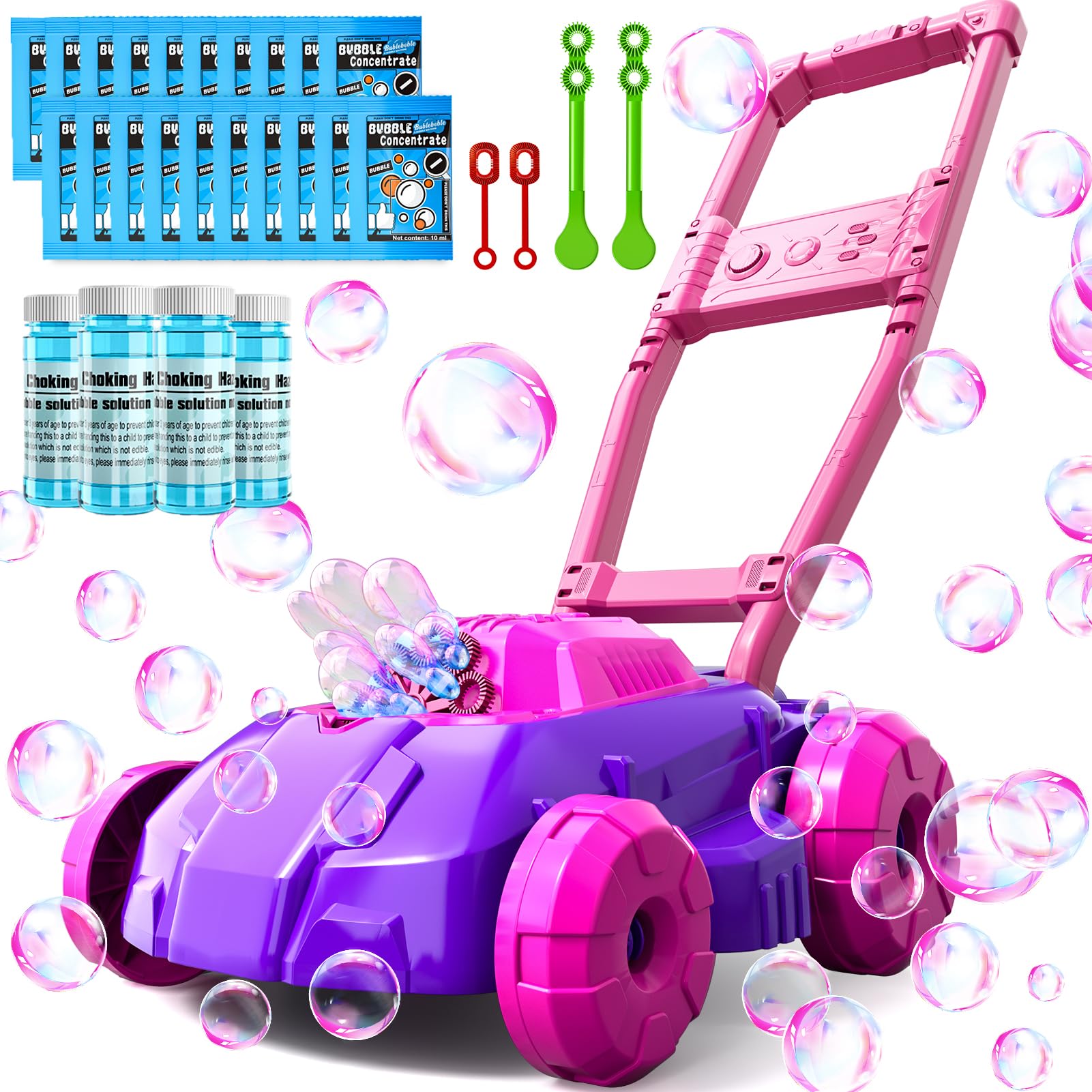 Joellfuner Tondeuse à Bulles Automatique Pour Enfant – Machine à Bulles En Forme De Char, 12 Trous, Jeu Extérieur Avec Concentré Et Outils – Cadeau Vert