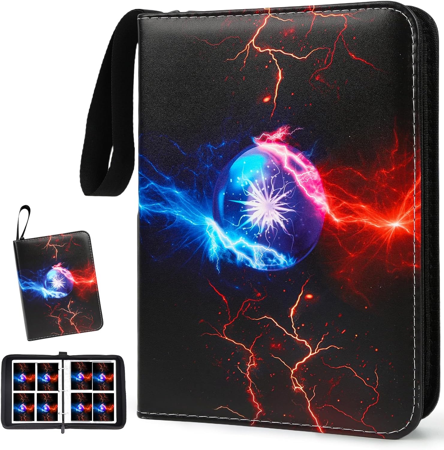 400 Pocket Trading Card Binder with 50 Removable Sleeves, Portable Zippered Card Holder, Collection Album Book Case Storage for MTG, TCG, Sports, Game Cards (Purple Ball)