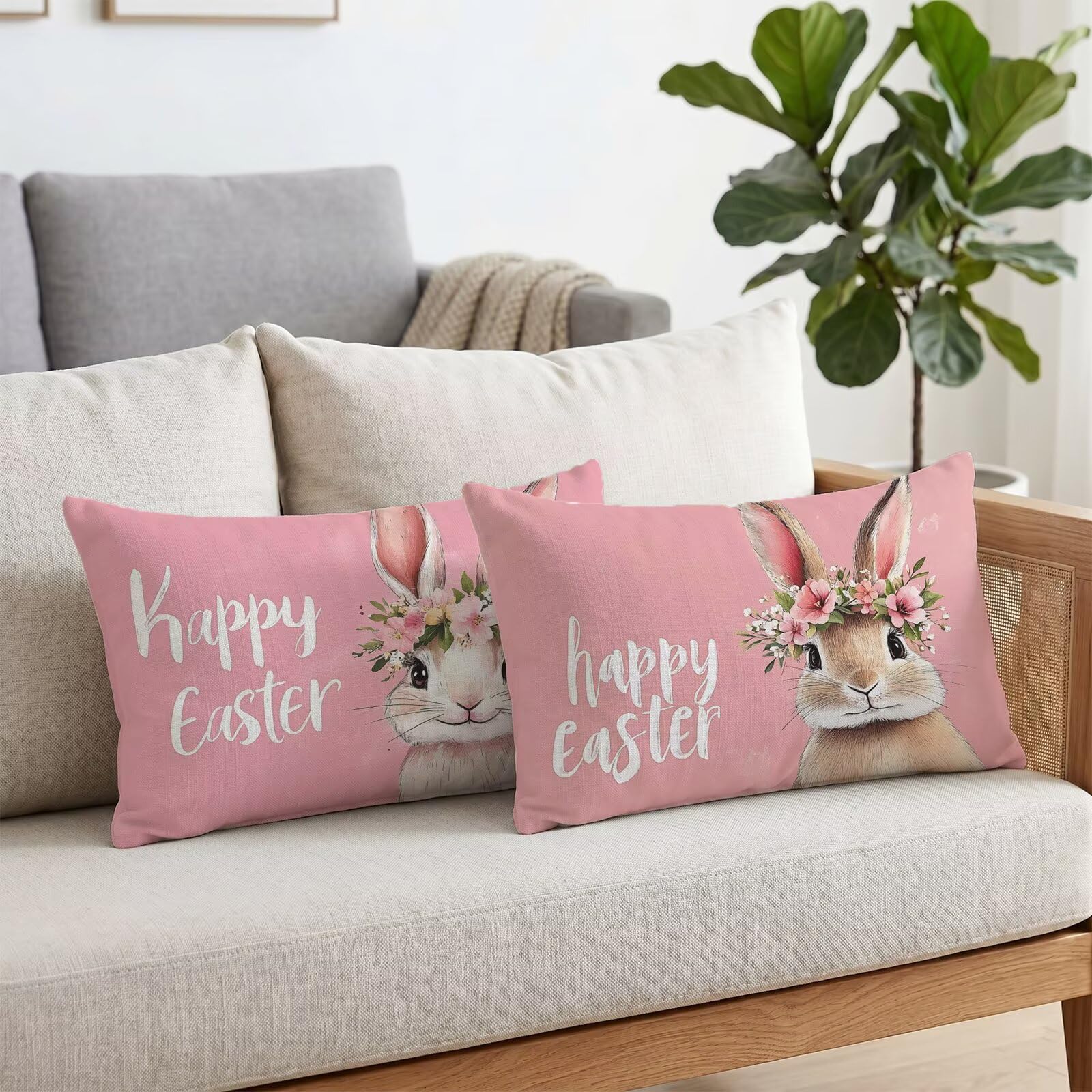 Lapin Taies d'oreiller 70 x 90 Housse Coussin Velours Lot de 2, Taie Oreiller Rose Housse de Coussin Impermeable pour Salon Lit Jardin, Douce & Respirante avec Fermeture Éclair Invisible S6-699