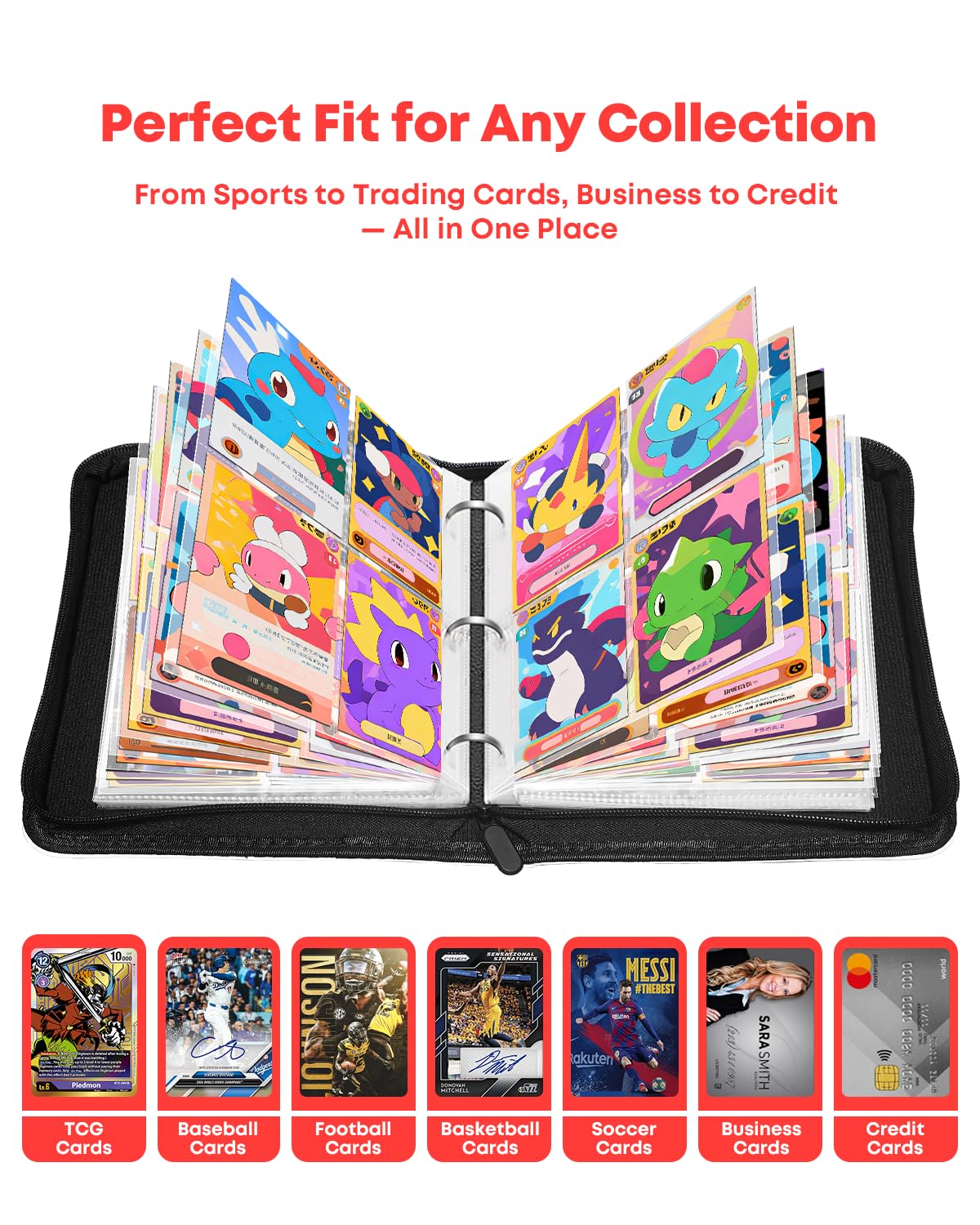 Carpeta de tarjetas coleccionables de 4 bolsillos, 400 bolsillos, álbum con 50 fundas extraíbles para tarjetas, carpeta de colección de tarjetas de piel sintética para TCG, MTG, tarjetas deportivas