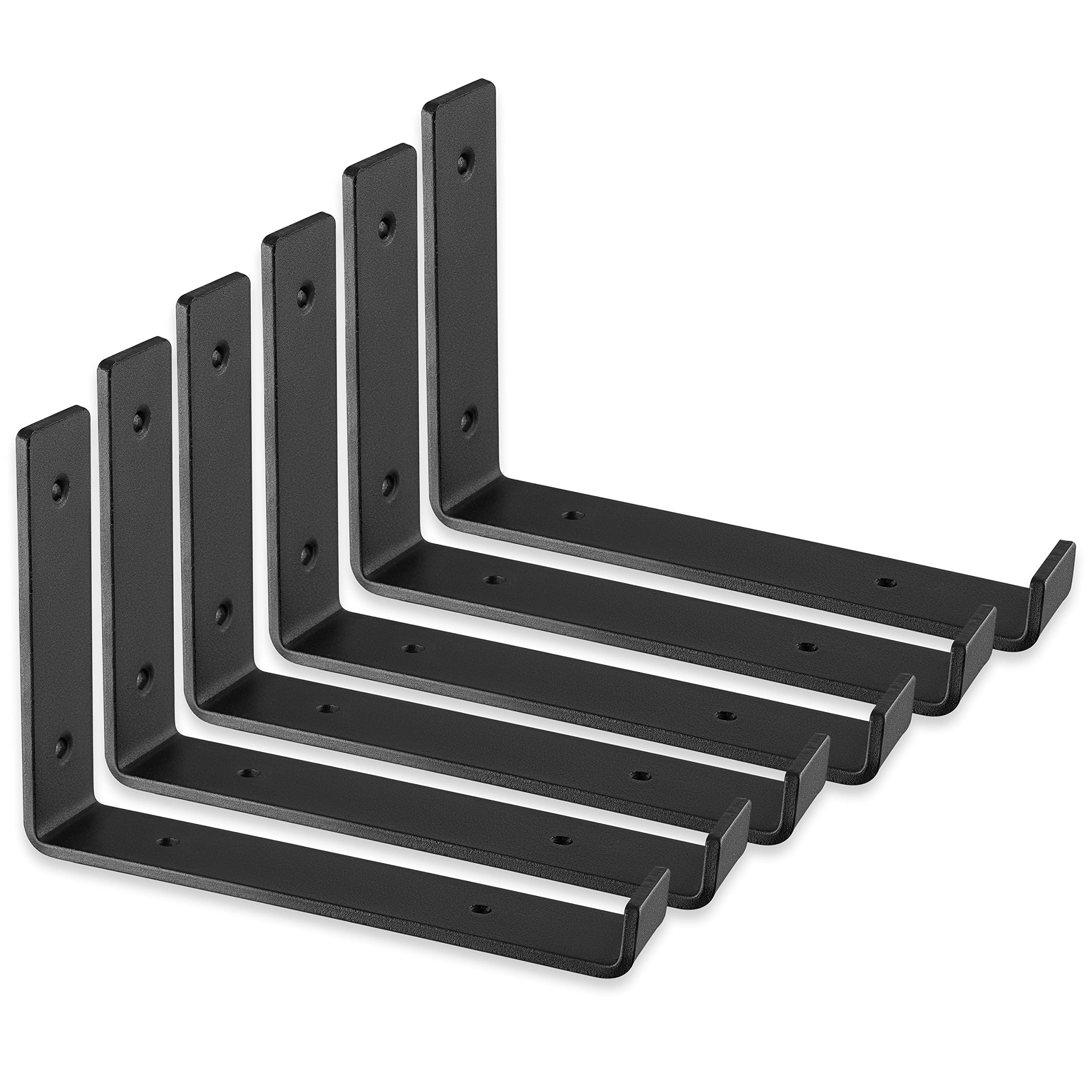 BATODA Lip Shelf Brackets 10” x 6” (6pcs)- Floating Shelf Bracket - Heavy Duty Hook Brackets for Shelves - Wall Mounted Support with Lip for DIY Open Shelving – Screws and Wall Plug Included