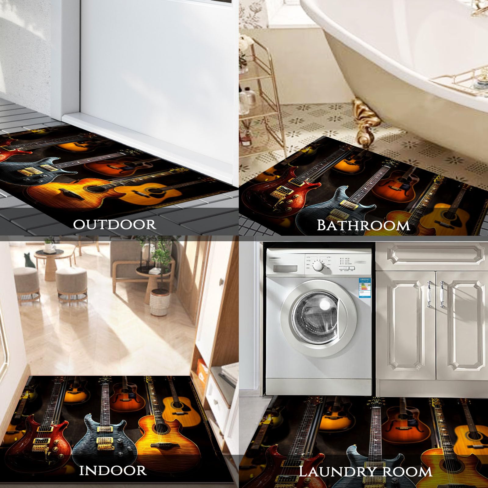 Tapis de Porte Lavable Magasin D'Instruments De Musique, 60 x 120 cm Tapis de Sol Style Classique Antidérapant à l'intérieur Paillasson Absorbant pour la Cuisine, Le Jardin, l'entrée du Hall - Noir