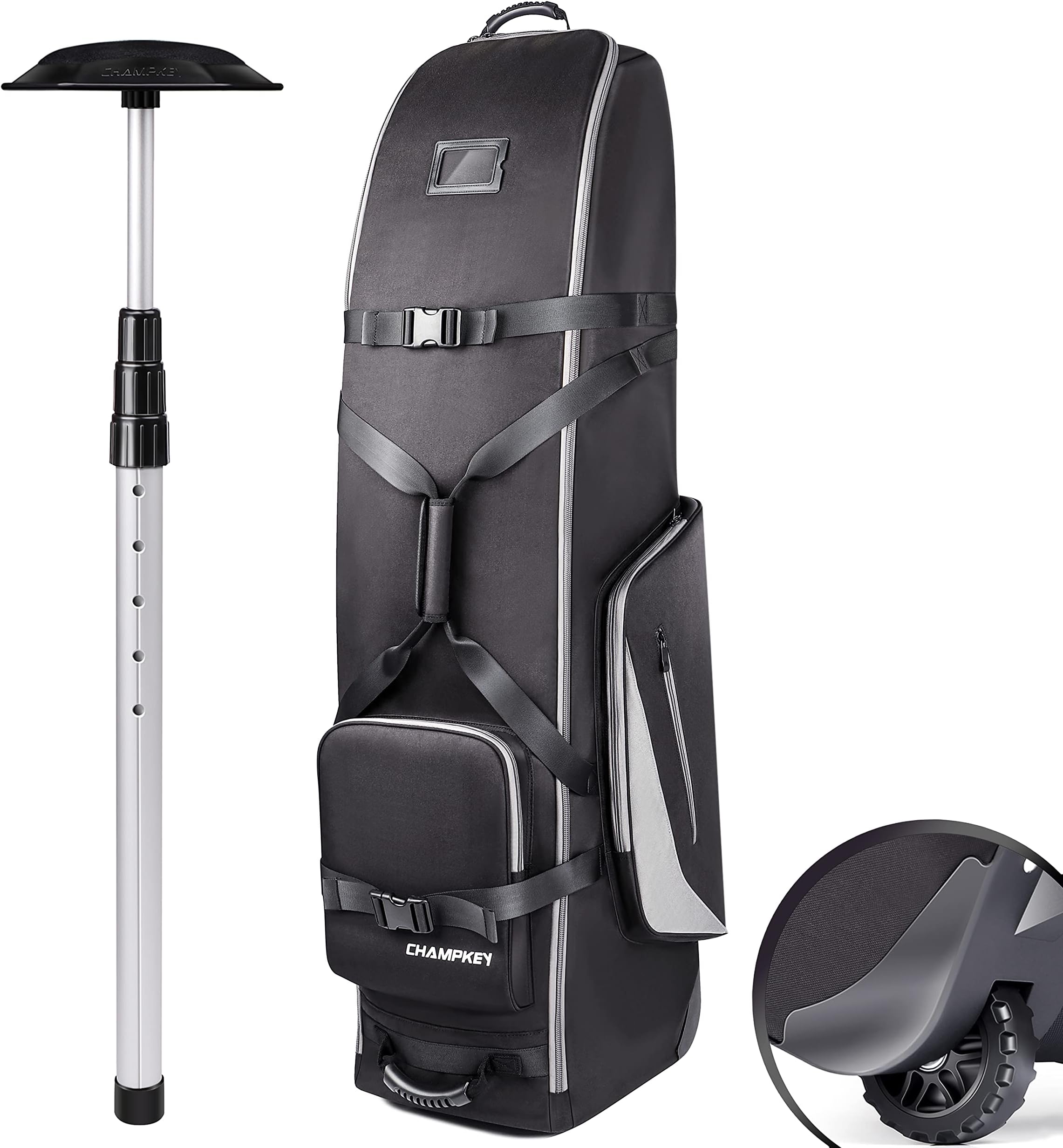 CHAMPKEY 1200D Soft Padded Golf Travel Bag with Support Rod - Oversized Wheels Travel Golf Bag - Excellent Golf Club Travel Bags for Airlines