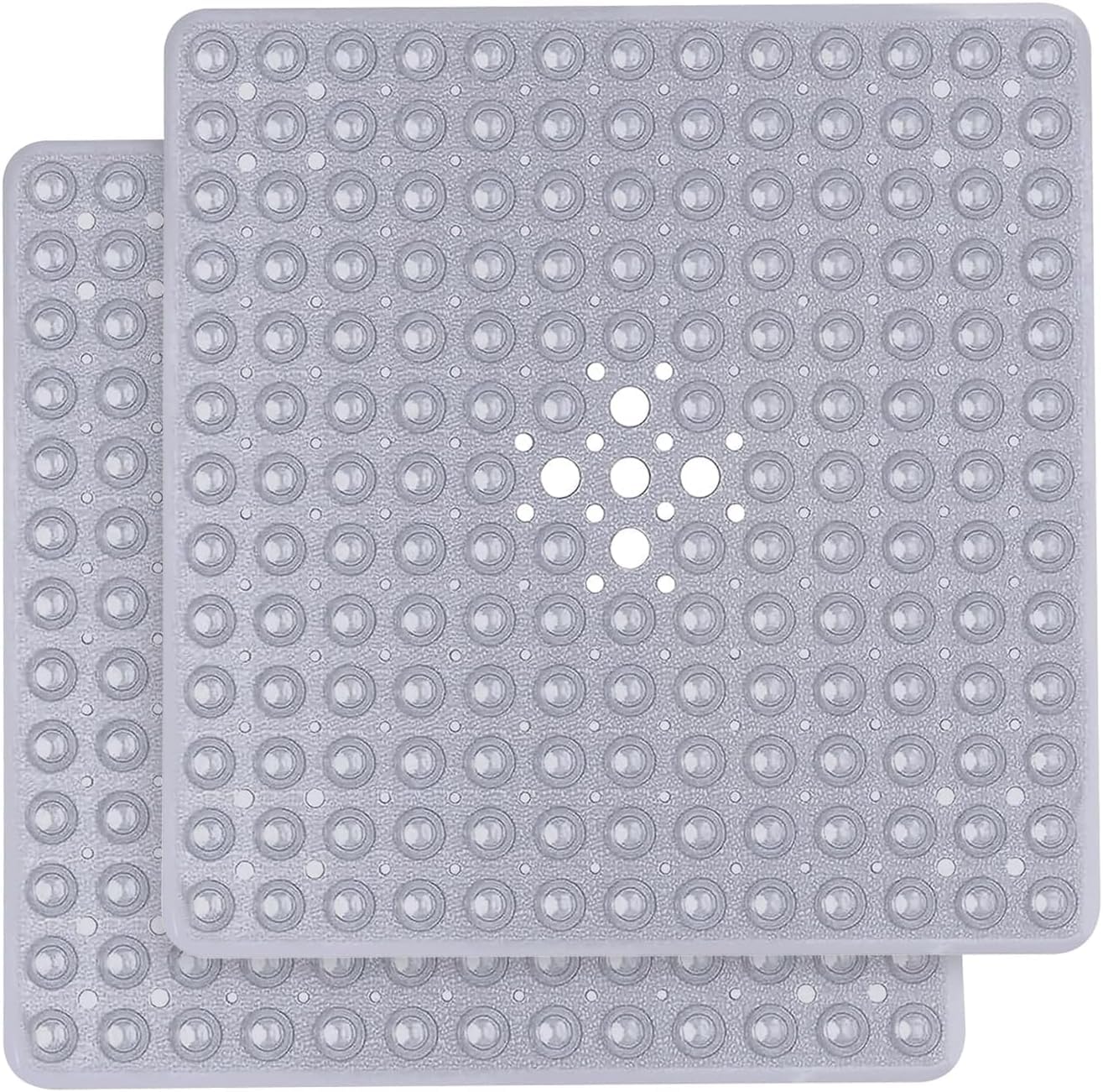 MOONLIGHT20015 Shower Bath Mat Non Slip Anti Mould & Mildew 2 Pack with Strong Suction Cups Grip and Drain Holes Shower Mats - PVC Bathroom Mat Machine Washable (53x53cm, Grey)