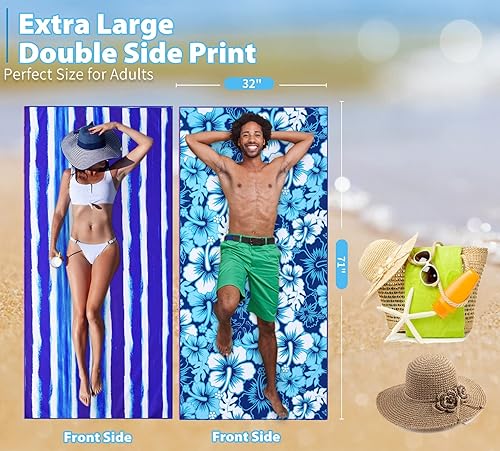 Miniatura 3 de TwoYek Paquete de 2 toallas de playa finas de microfibra, ligeras, de 71 x 32 pulgadas, extra grandes, sin arena, de secado rápido, para viajes,
