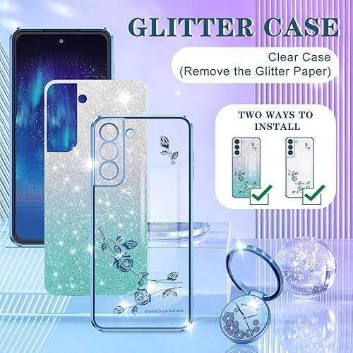 Miniatura 4 de Coralogo Funda 3 en 1 para teléfono Samsung Galaxy S22 con purpurina brillante para mujeres y niñas, funda brillante con bonito diseño floral de