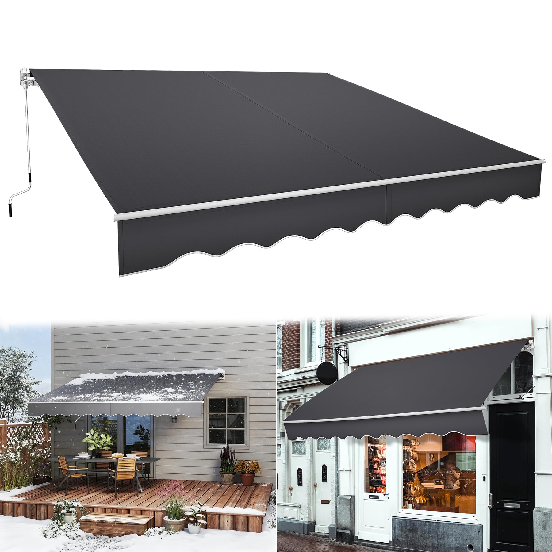 LARS360 Markise Balkon 250x200cm Aluminium Gelenkarmmarkise Balkonmarkise mit Handkurbel, Wetterfest & UV-beständig, Ganzjähriger Sonnen-, Regen- & Sichtschutz für Terrasse und Balkon, Dunkelgrau