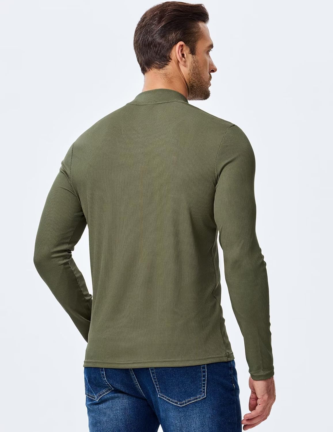 Mens Mock Turtleneck T Shirts Long Sleeve Slim Fit Shirts Casual Ribbed Knited Tops Thermal Pullover Undershirts - Image 2