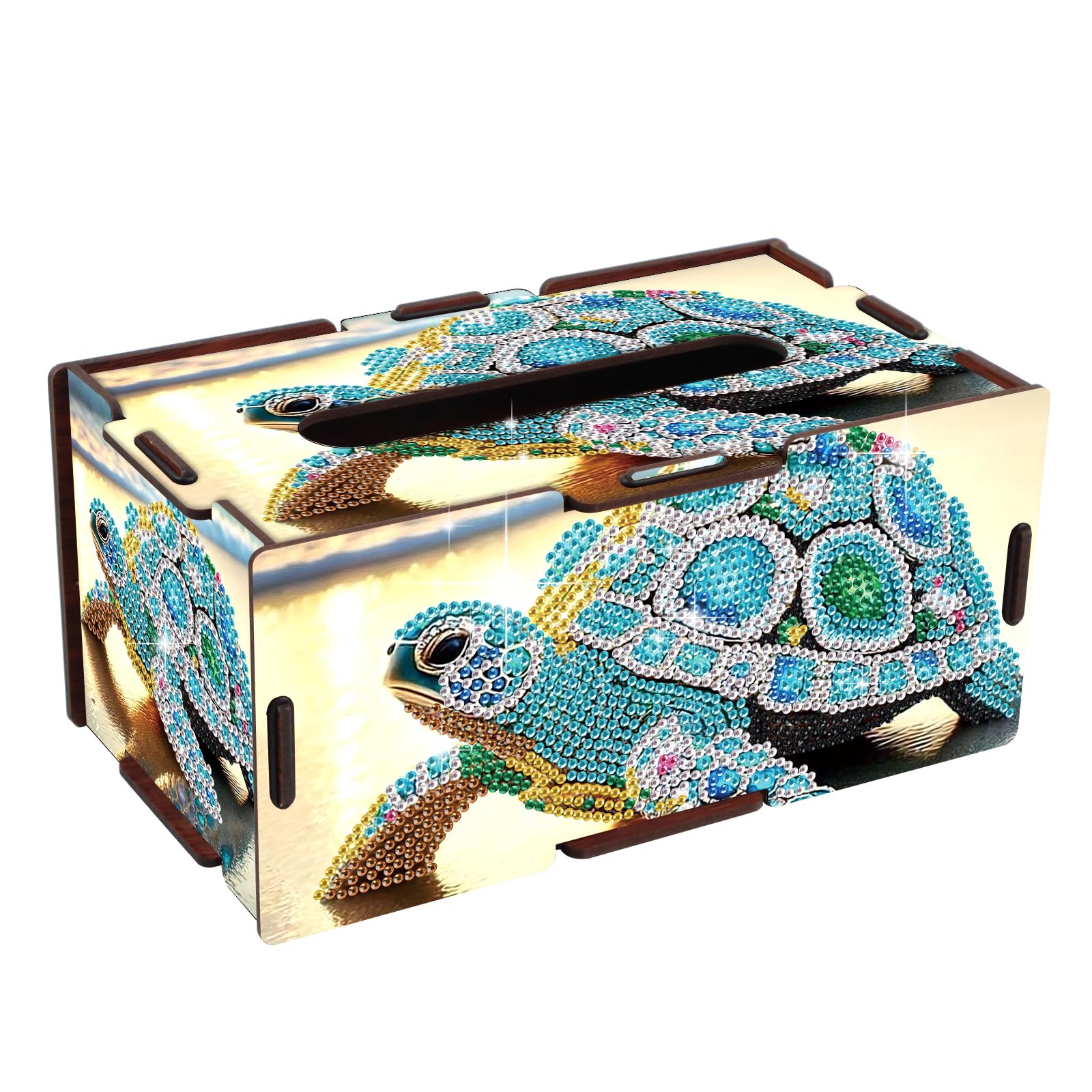 Diamond Painting Tissue Box Cover – Sea Turtle Design Wooden DIY Rhinestone Diamond Art Kit for Home Office Décor, Handmade Craft Storage Holder