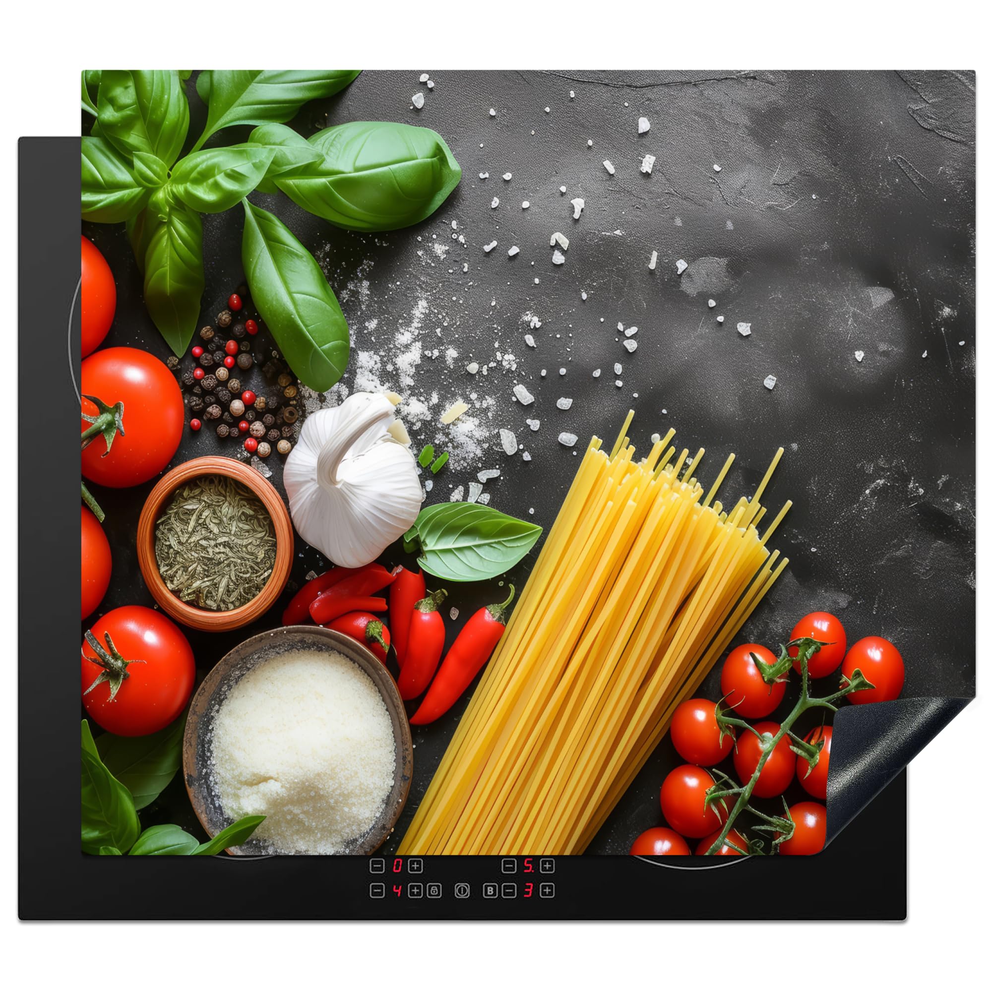 KitchenYeah© Induction Hob Cover Protector Mat 20.2"x22.9" / 58.3x51.3 cm Kitchen Universal Ceramic Covers for Electric Cookers Vinyl Vegetables - Tomatoes - Spaghetti - Concrete - Herbs
