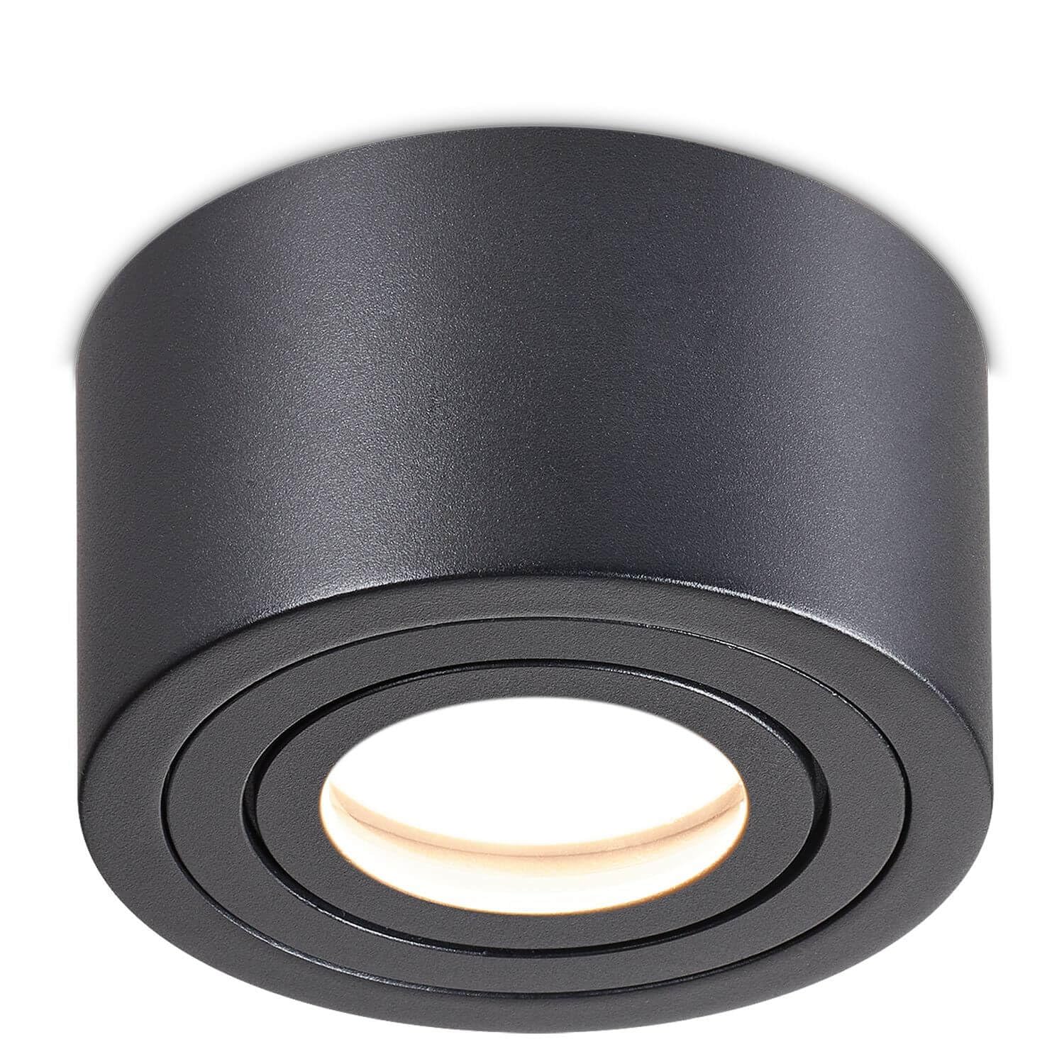 lambado LED Aufbaustrahler IP44/Deckenstrahler inkl. 230V 5W Spots dimmbar - Wasserschutz für Bad & Außen - runde Aufbauleuchte für Feuchtraum in Schwarz