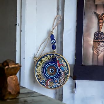 Mixperi Gilded Nightingale Bird Flowering Evil Eye Beaded Wall Decoration Glass Wall Decor