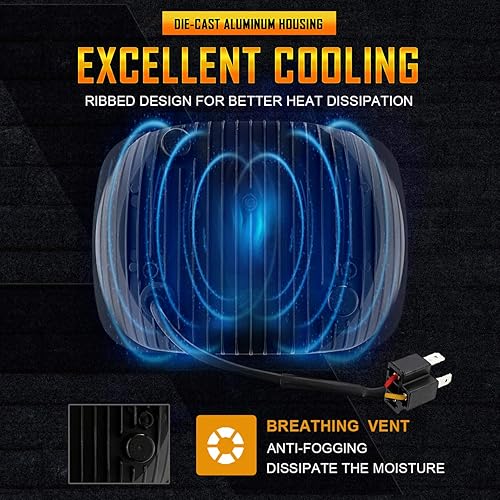 Miniatura 5 de Auxbeam Faros delanteros LED de 5 x 7, 110 W, 7 x 6 con haz alto y bajo, haz sellado rectangular H6054 compatible con Jeep Wrangler Cherokee XJ